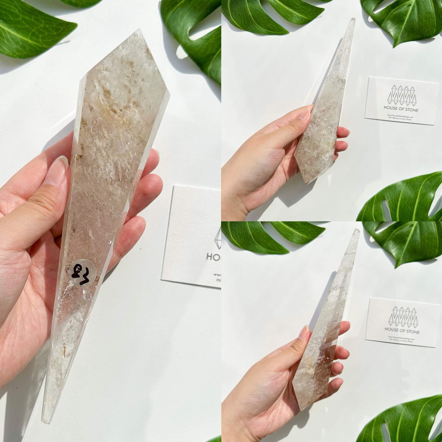 Natural Clear Quartz Point Wand/Clear Quartz Rainbow Crystal Wand/Clear Quartz Handle/Crystal Stem/Crown Chakra Healing/Meditation Tool/AAA