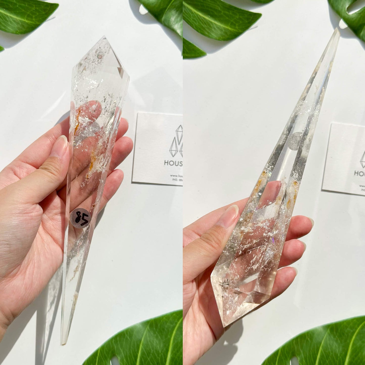 Natural Clear Quartz Point Wand/Clear Quartz Rainbow Crystal Wand/Clear Quartz Handle/Crystal Stem/Crown Chakra Healing/Meditation Tool/AAA