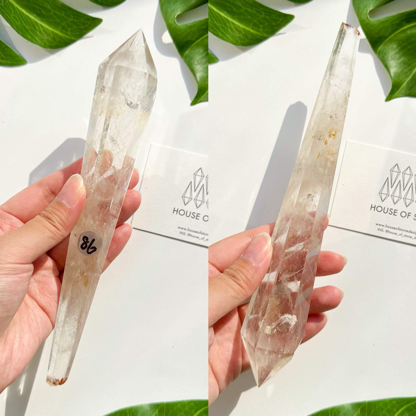 Natural Clear Quartz Point Wand/Clear Quartz Rainbow Crystal Wand/Clear Quartz Handle/Crystal Stem/Crown Chakra Healing/Meditation Tool/AAA