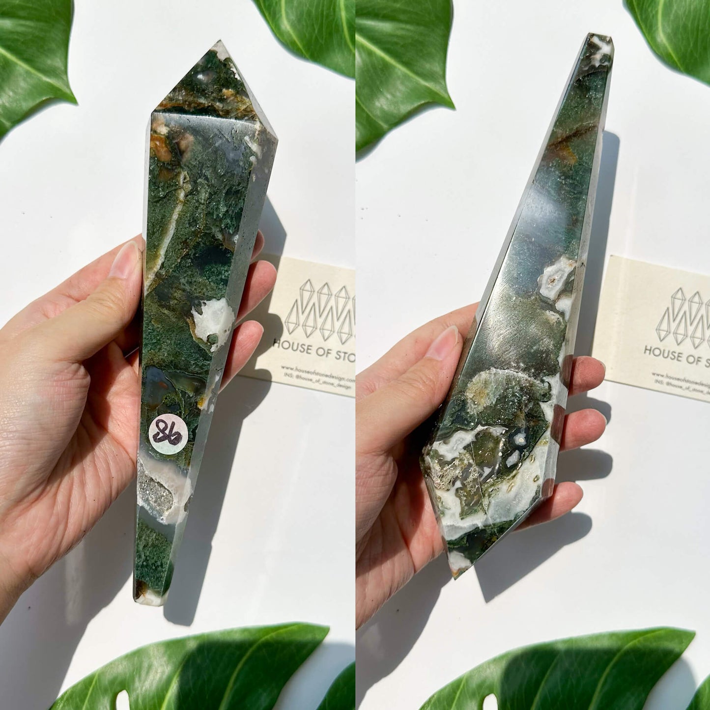 Natural Moss Agate Wand/Druzy Moss Agate Crystal Point Wand/Moss Agate Crystal Handle/Moss Agate Stem/Wedding Bouquet Handle/Heart Chakra Healing/AAA