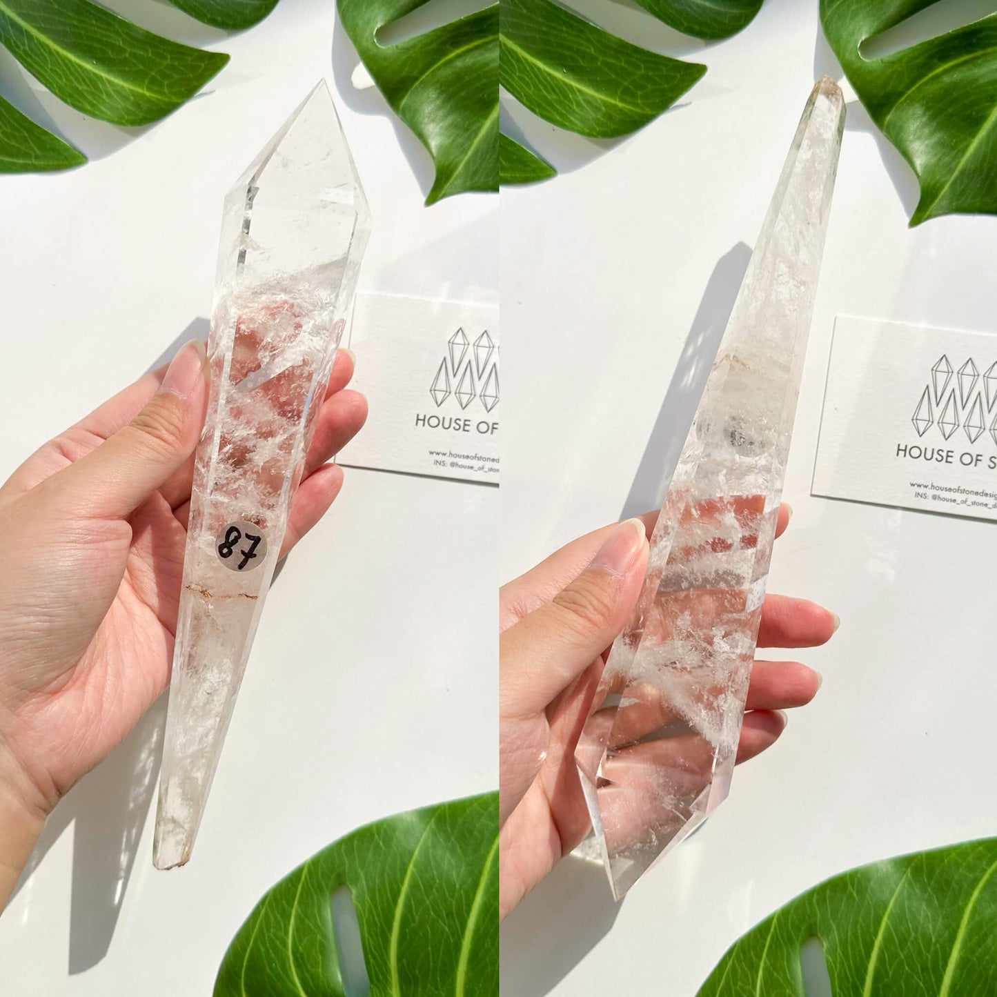 Natural Clear Quartz Point Wand/Clear Quartz Rainbow Crystal Wand/Clear Quartz Handle/Crystal Stem/Crown Chakra Healing/Meditation Tool/AAA