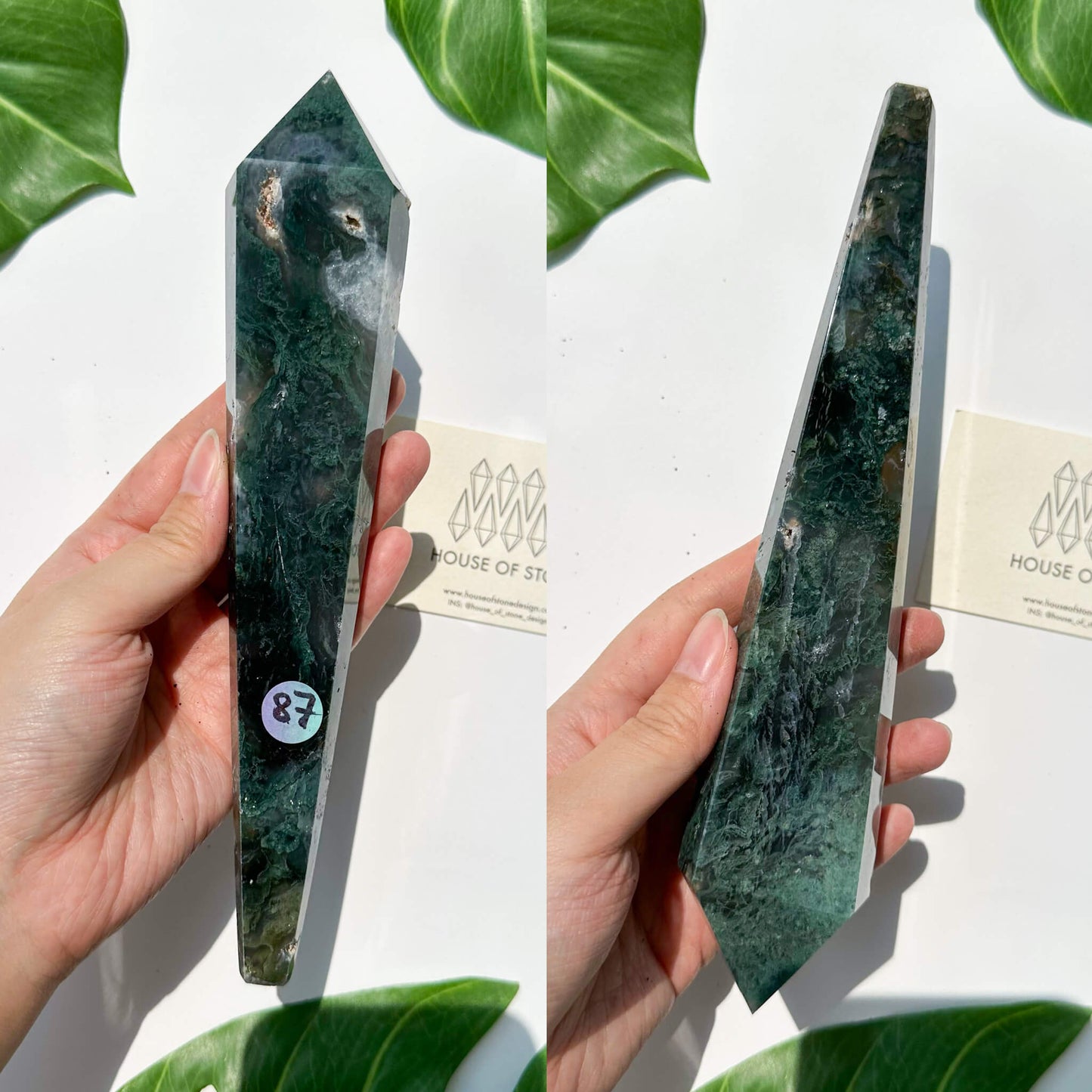 Natural Moss Agate Wand/Druzy Moss Agate Crystal Point Wand/Moss Agate Crystal Handle/Moss Agate Stem/Wedding Bouquet Handle/Heart Chakra Healing/AAA