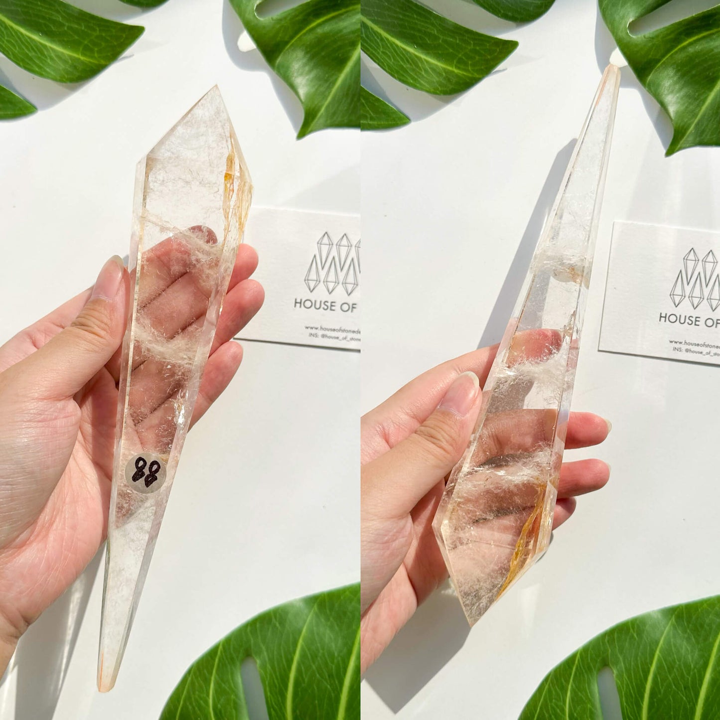 Natural Clear Quartz Point Wand/Clear Quartz Rainbow Crystal Wand/Clear Quartz Handle/Crystal Stem/Crown Chakra Healing/Meditation Tool/AAA