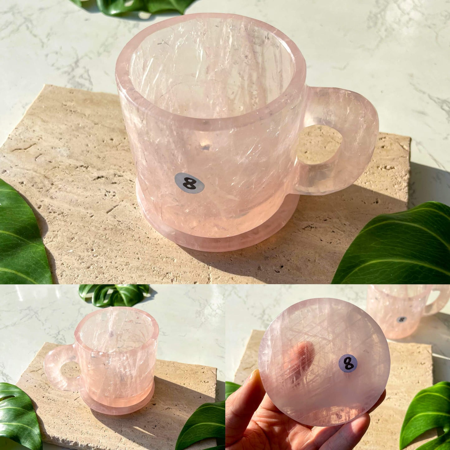 Natural Rose Quartz Cups With Coaster/Hand Carved Rose Quartz Mug/Crystal Cup/High Quality Quartz Tea Cup Set