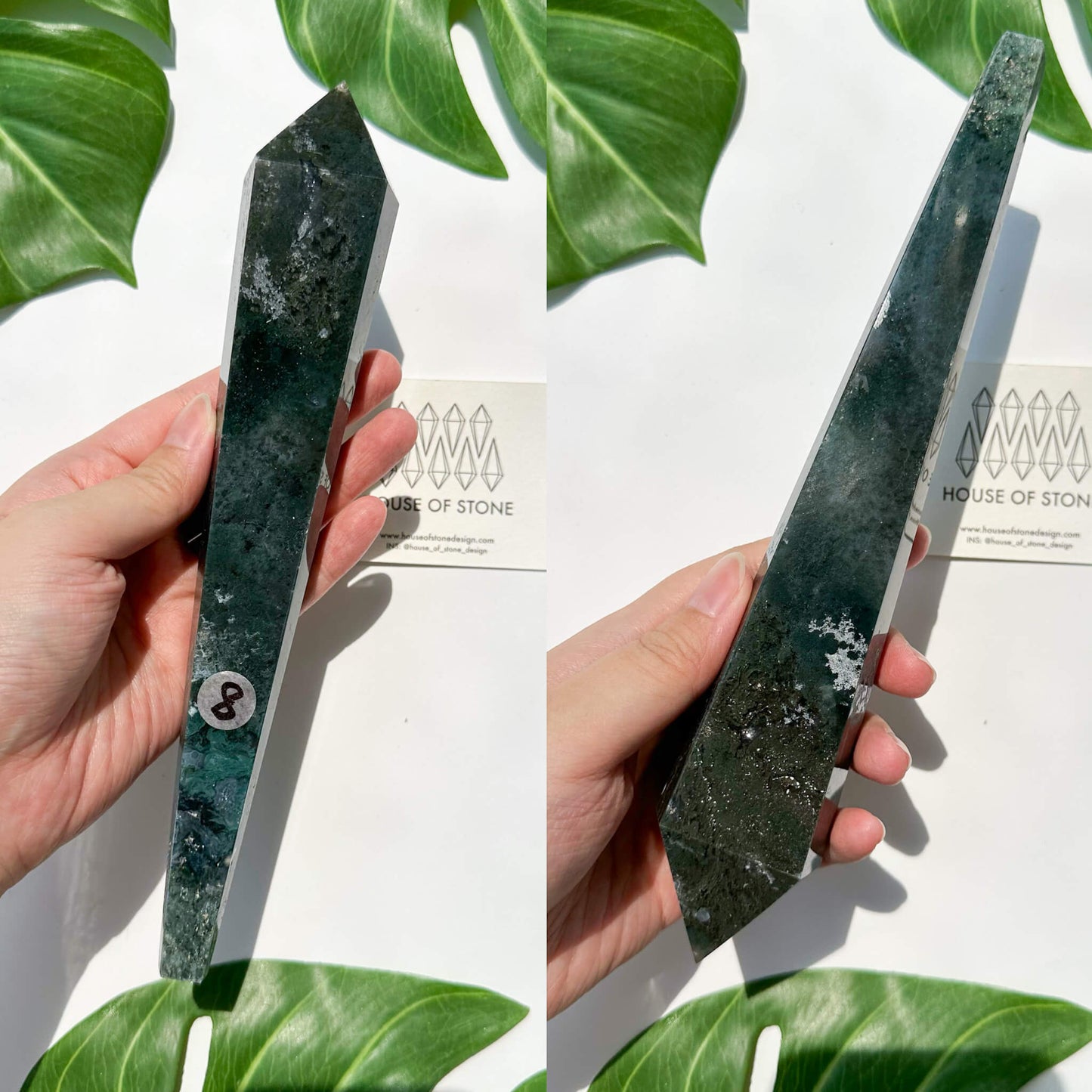 Natural Moss Agate Wand/Druzy Moss Agate Crystal Point Wand/Moss Agate Crystal Handle/Moss Agate Stem/Wedding Bouquet Handle/Heart Chakra Healing/AAA