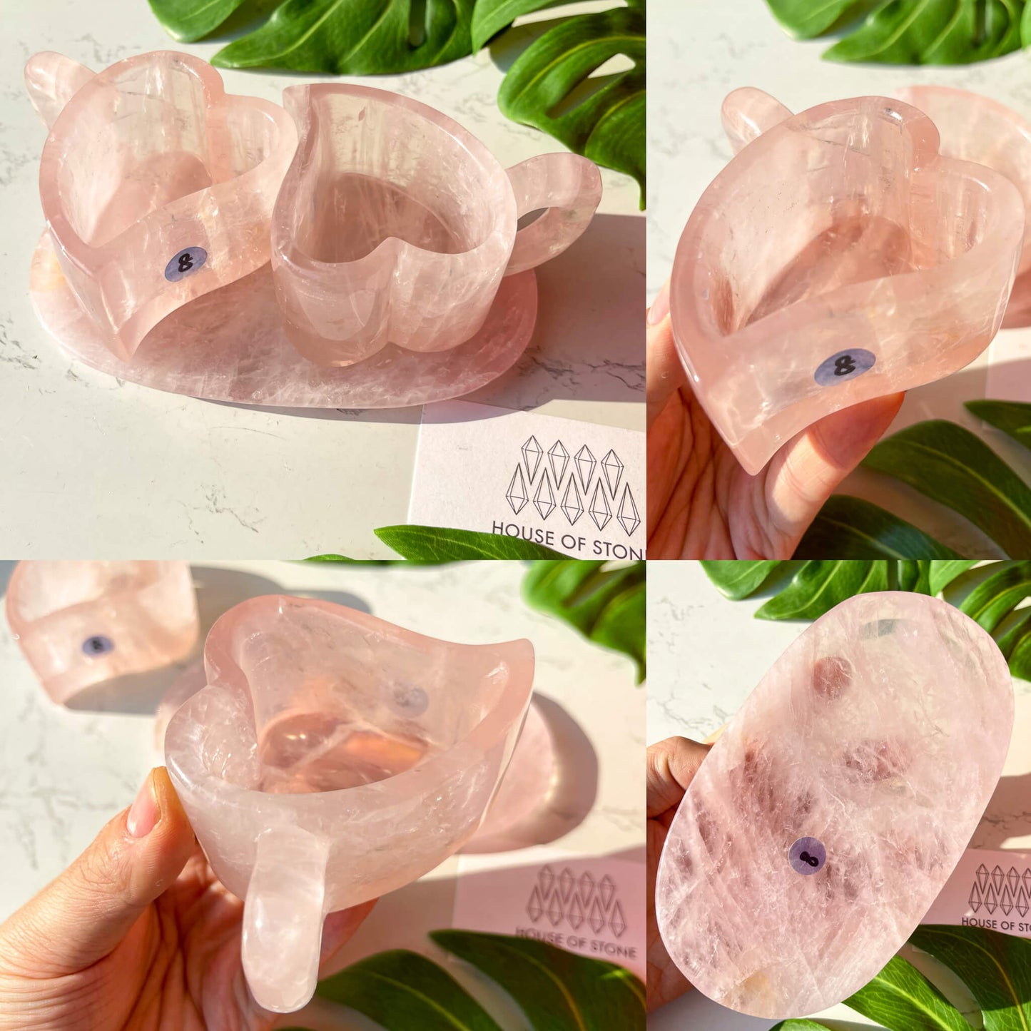 Natural Rose Quartz Cups With Coaster/Hand Carved Rose Quartz Mug/Crystal Cup/High Quality Quartz Tea Cup Set/Heart Chakra