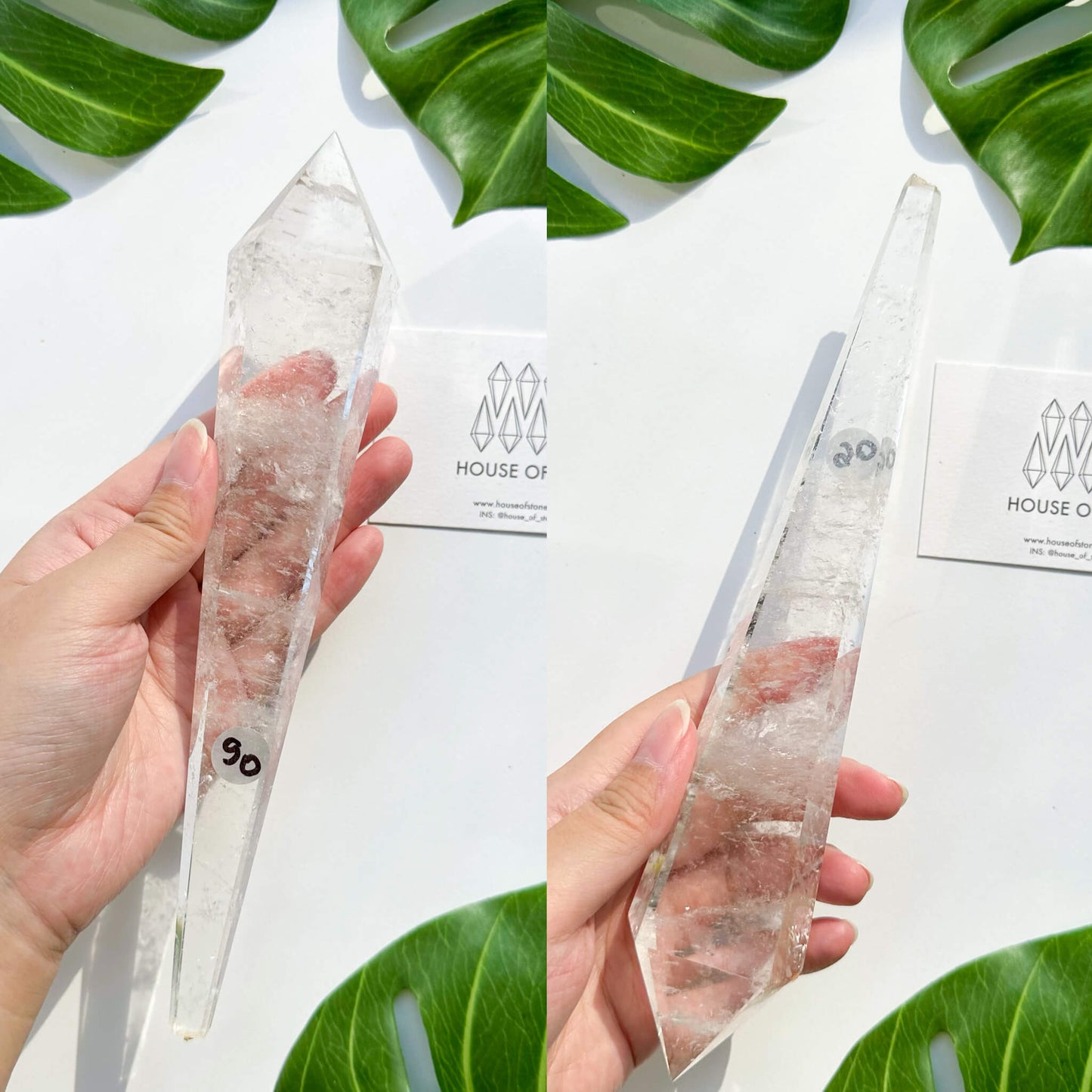 Natural Clear Quartz Point Wand/Clear Quartz Rainbow Crystal Wand/Clear Quartz Handle/Crystal Stem/Crown Chakra Healing/Meditation Tool/AAA