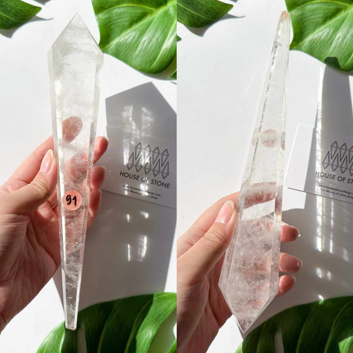 Natural Clear Quartz Point Wand/Clear Quartz Rainbow Crystal Wand/Clear Quartz Handle/Crystal Stem/Crown Chakra Healing/Meditation Tool/AAA