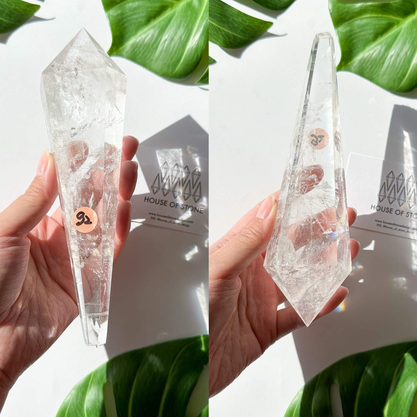 Natural Clear Quartz Point Wand/Clear Quartz Rainbow Crystal Wand/Clear Quartz Handle/Crystal Stem/Crown Chakra Healing/Meditation Tool/AAA