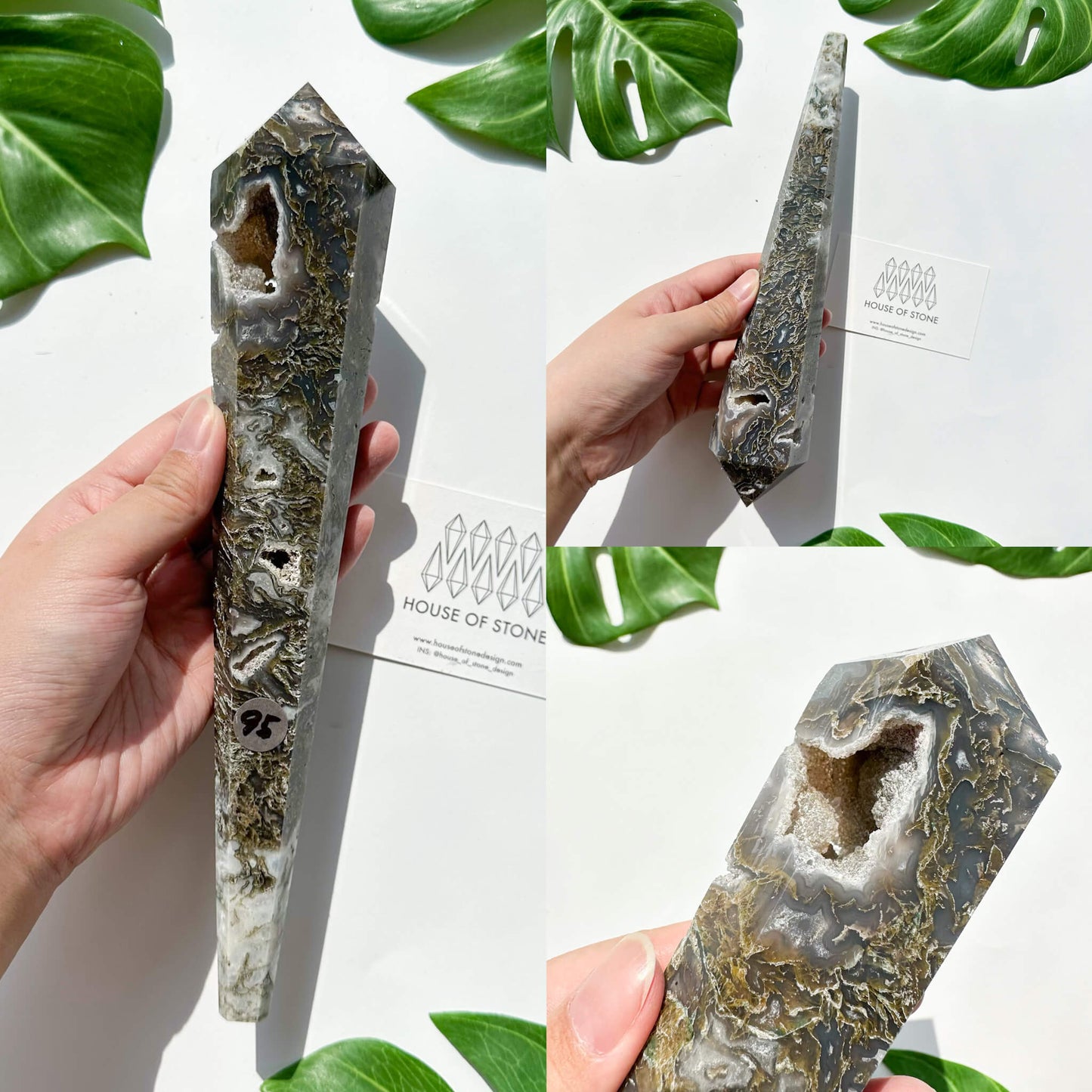 Natural Moss Agate Wand/Druzy Moss Agate Crystal Point Wand/Moss Agate Crystal Handle/Moss Agate Stem/Wedding Bouquet Handle/Heart Chakra Healing/AAA