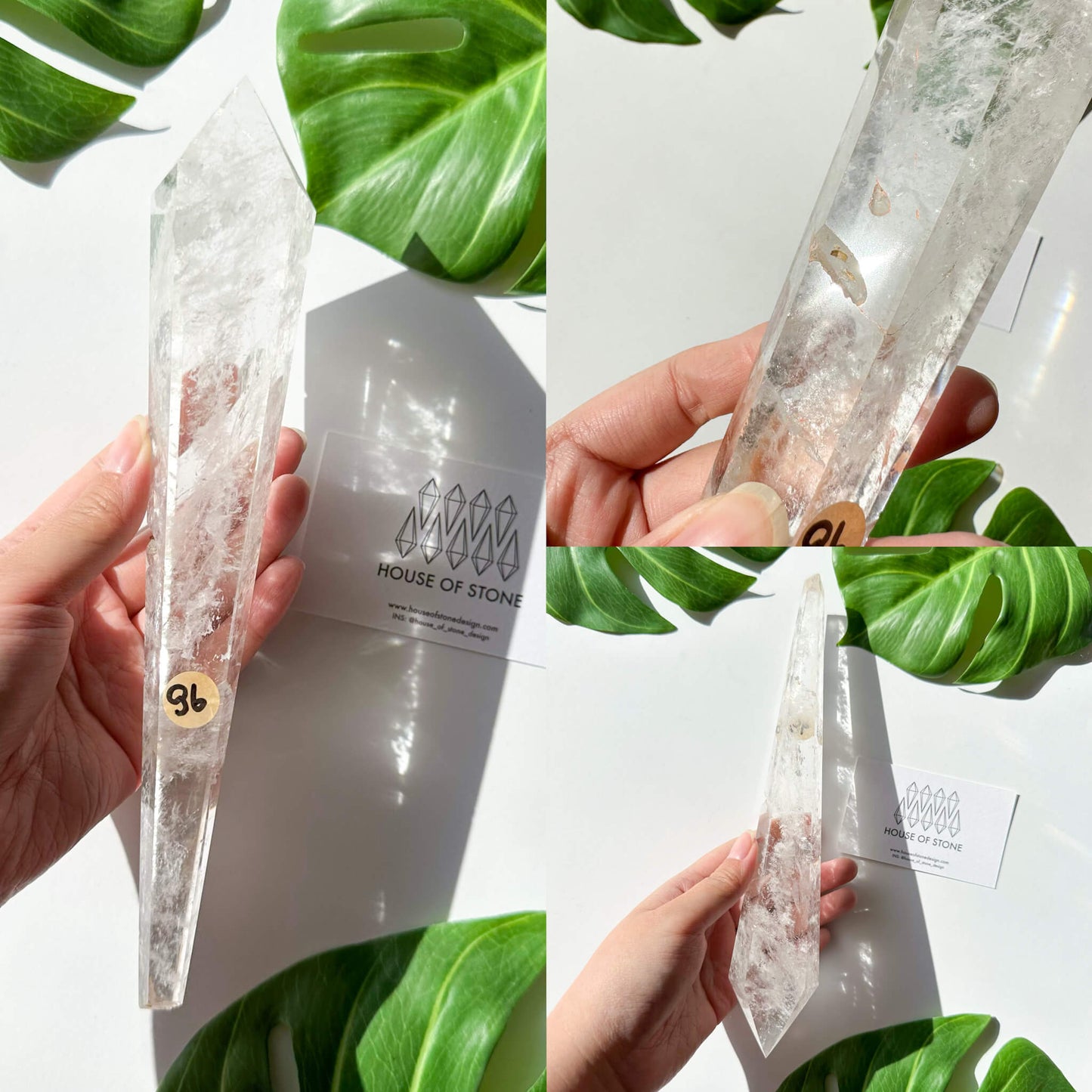 Natural Clear Quartz Point Wand/Clear Quartz Rainbow Crystal Wand/Clear Quartz Handle/Crystal Stem/Crown Chakra Healing/Meditation Tool/AAA