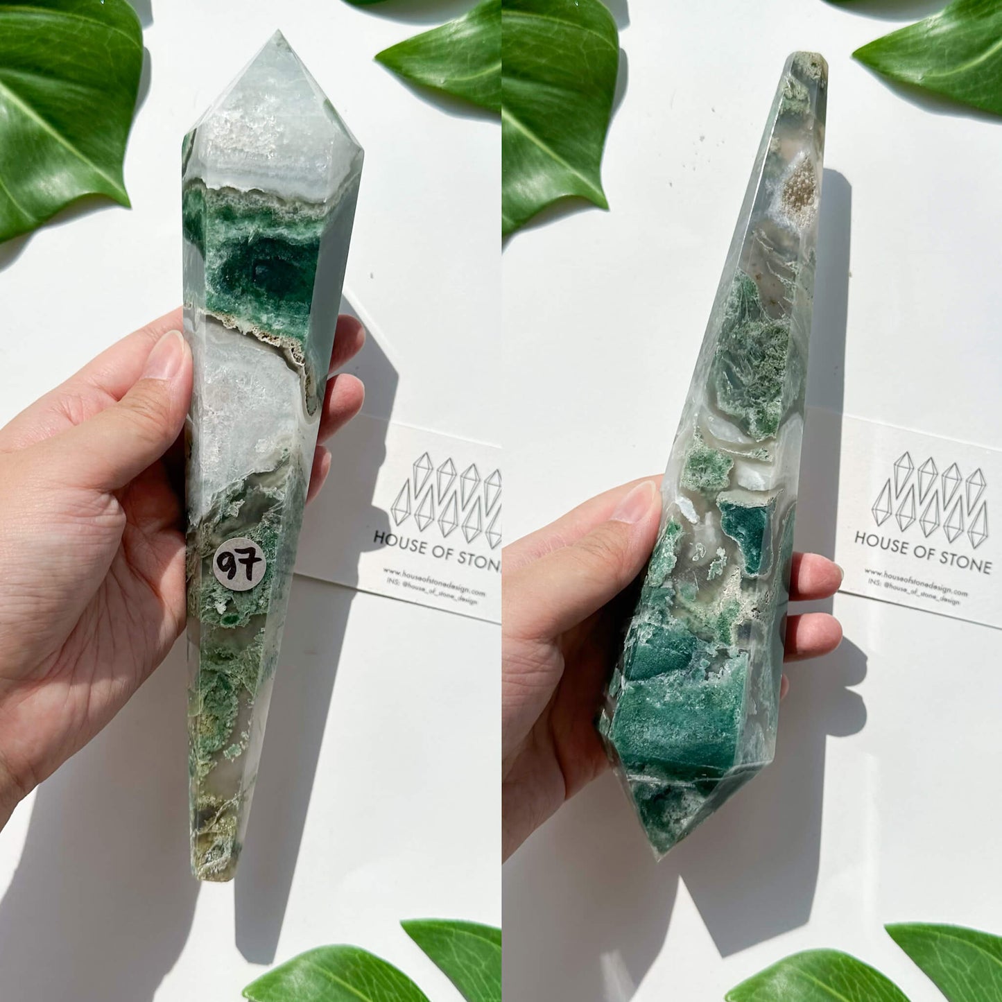 Natural Moss Agate Wand/Druzy Moss Agate Crystal Point Wand/Moss Agate Crystal Handle/Moss Agate Stem/Wedding Bouquet Handle/Heart Chakra Healing/AAA