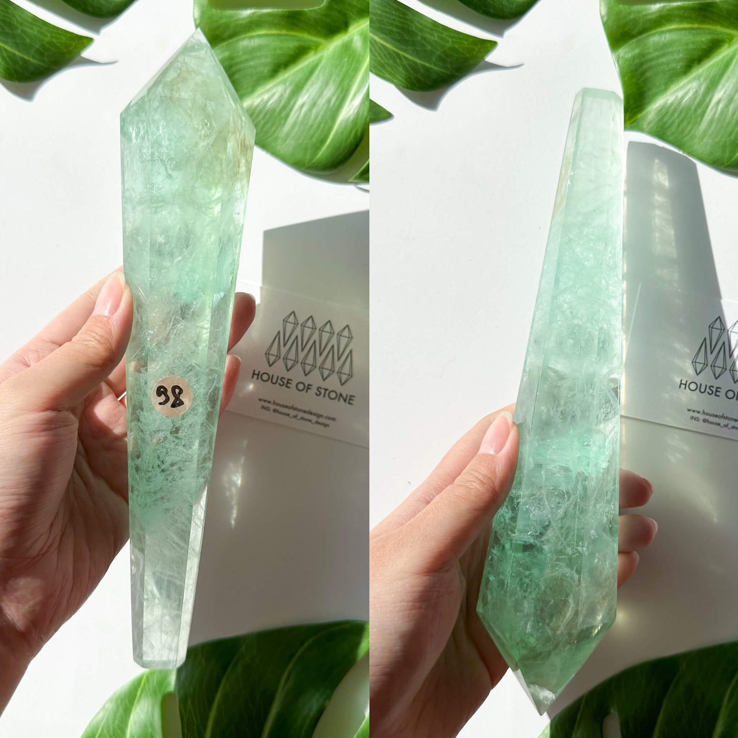 Large Rainbow Fluorite Wand/Natural Rainbow Green Fluorite Wand/Fluorite Point Wand/Crystal Wand/Fluorite Handle/Fluorite Stem/Heart Chakra Healing/AAA