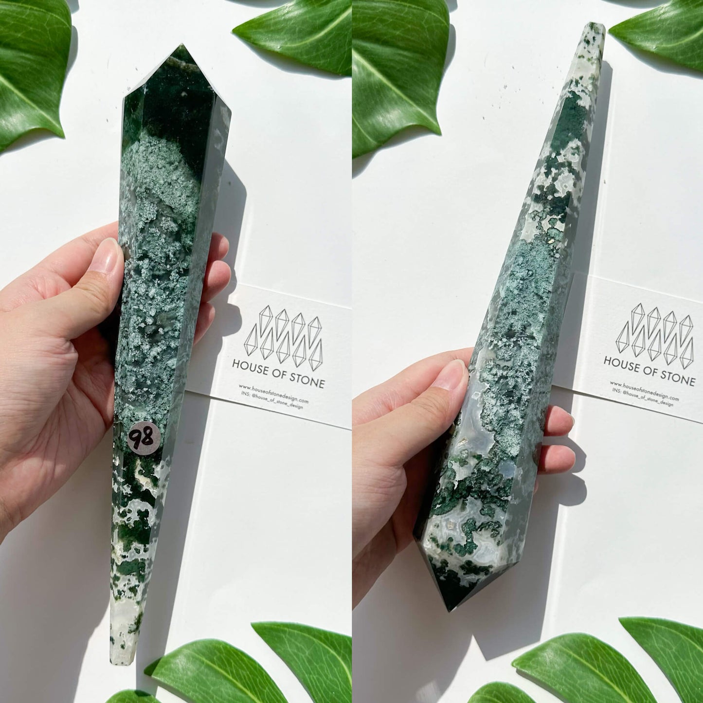 Natural Moss Agate Wand/Druzy Moss Agate Crystal Point Wand/Moss Agate Crystal Handle/Moss Agate Stem/Wedding Bouquet Handle/Heart Chakra Healing/AAA