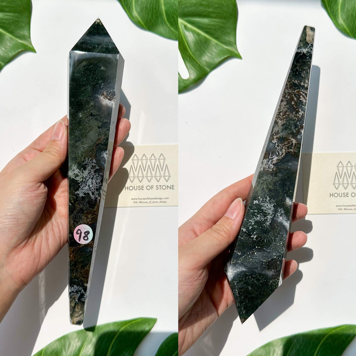 Natural Moss Agate Wand/Druzy Moss Agate Crystal Point Wand/Moss Agate Crystal Handle/Moss Agate Stem/Wedding Bouquet Handle/Heart Chakra Healing/AAA