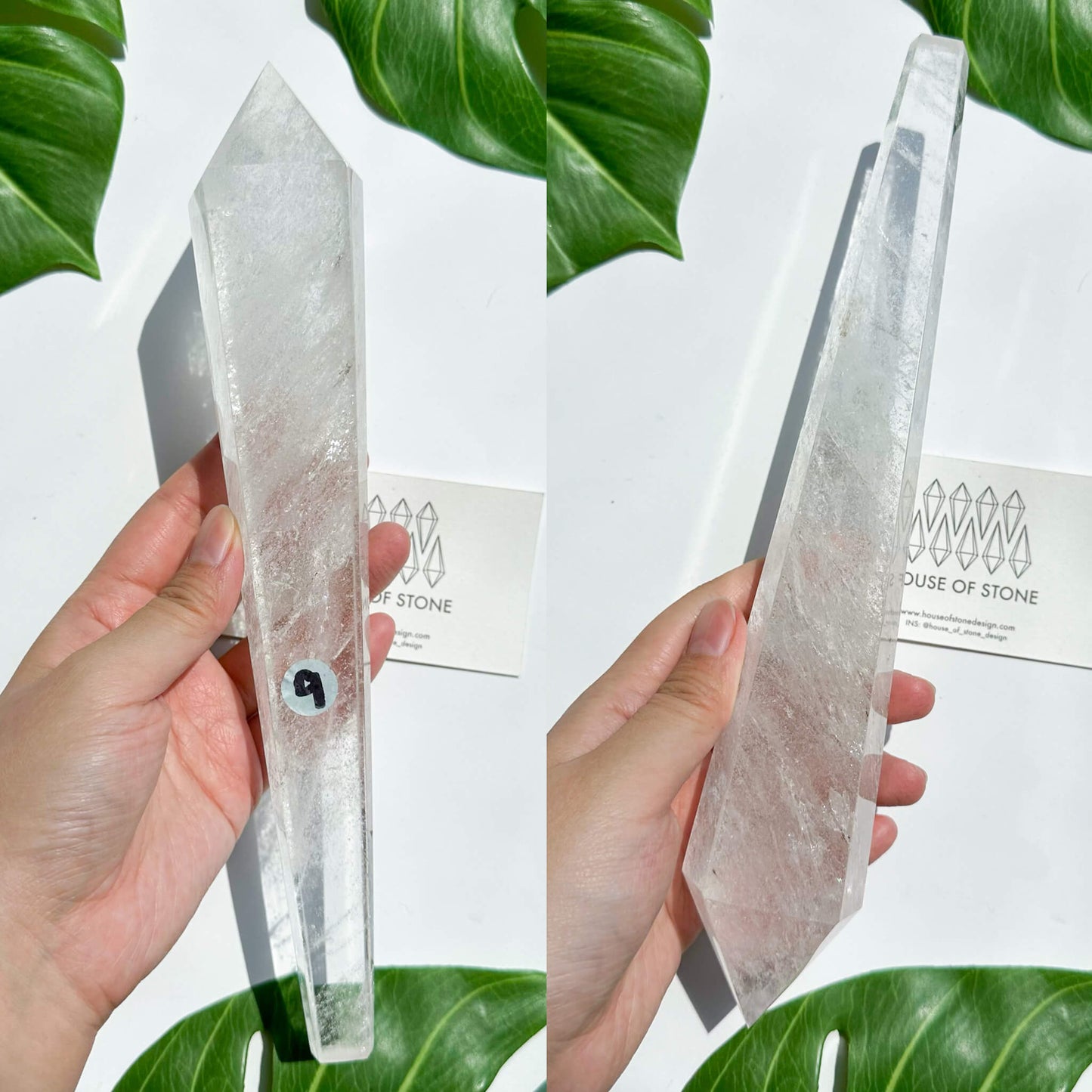Natural Clear Quartz Point Wand/Clear Quartz Rainbow Crystal Wand/Clear Quartz Handle/Crystal Stem/Crown Chakra Healing/Meditation Tool/AAA
