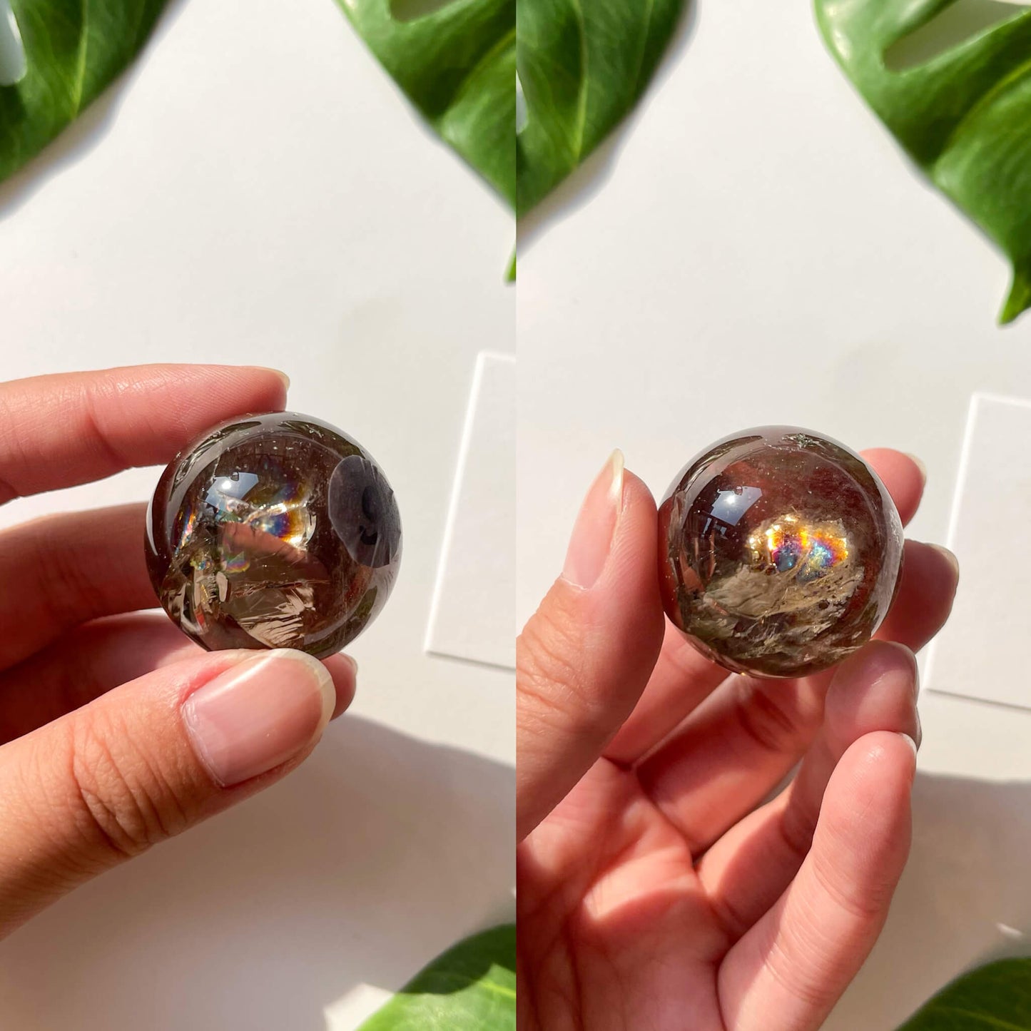 Natural Small Smoky Quartz Sphere/Mini Smoky Quartz Crystal Sphere/Rare Rainbow Smoky Quartz Ball/Root Chakra/Altar Tools/AAA