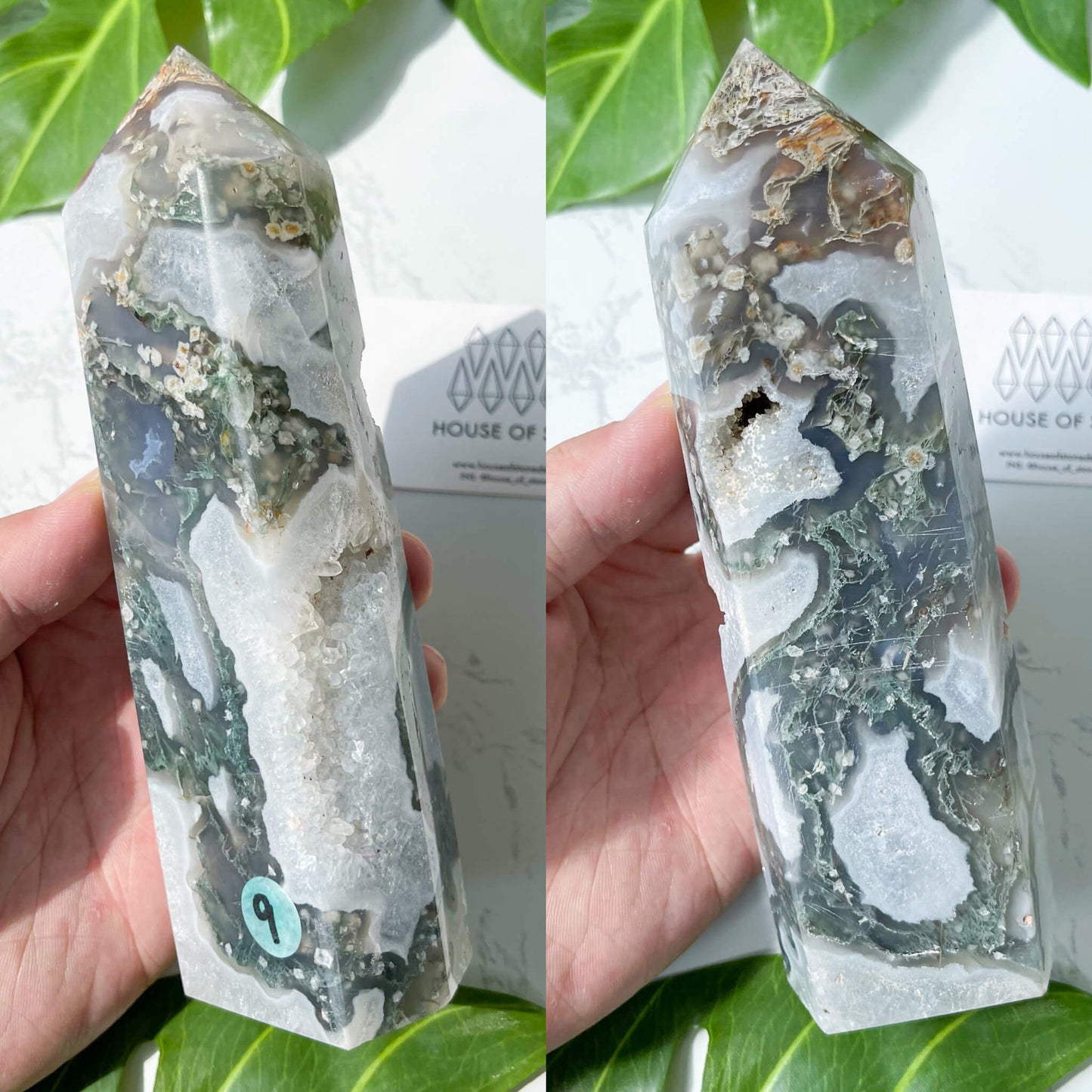Large Natural Druzy Moss Agate Point Tower/Rare Moss Agate Geode Obelisk/Druzy Quartz Moss Agate Tower/Heart Chakra Healing/AAA