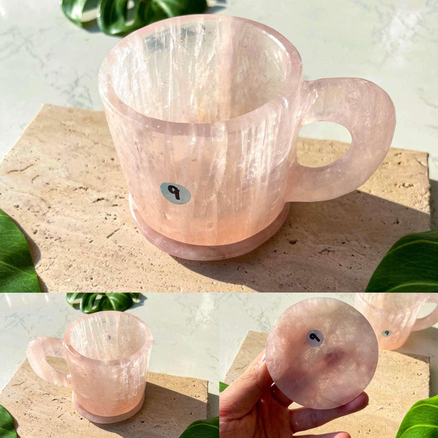 Natural Rose Quartz Cups With Coaster/Hand Carved Rose Quartz Mug/Crystal Cup/High Quality Quartz Tea Cup Set