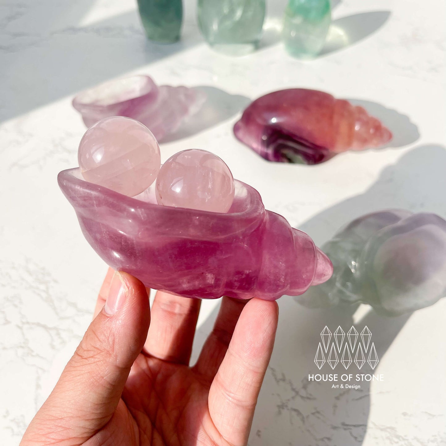 Natural Rainbow Fluorite Conch/Green Fluorite Crystal Conch/Purple Fluorite Conch/Handcarved Conch/Chakra Healing Gift/AAA