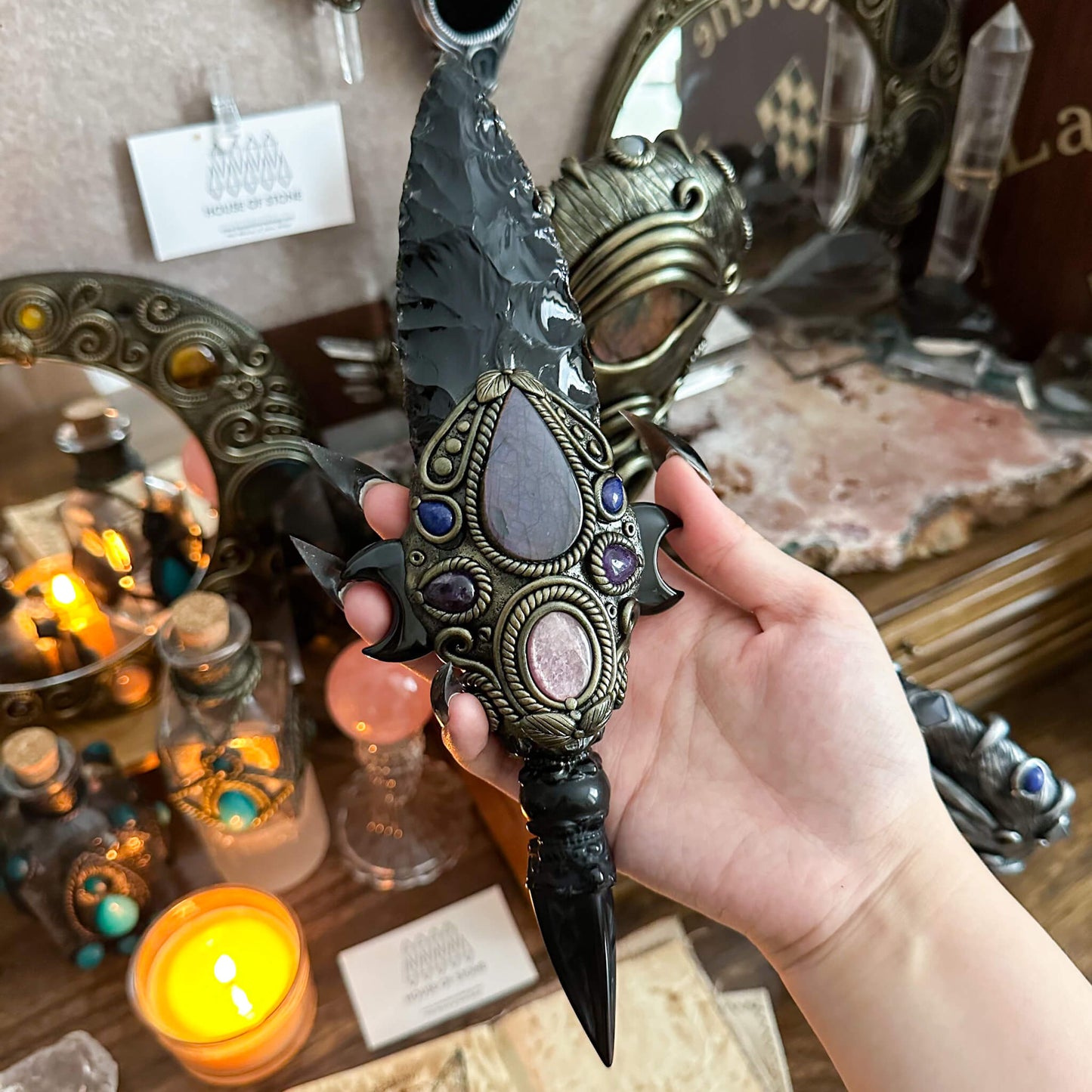 Handmade Natural Black Obsidian Knife/Magic Obsidian Witch Wand Blade/Crystal Quartz Dagger/Root Chakra/Manifest Altar Tool