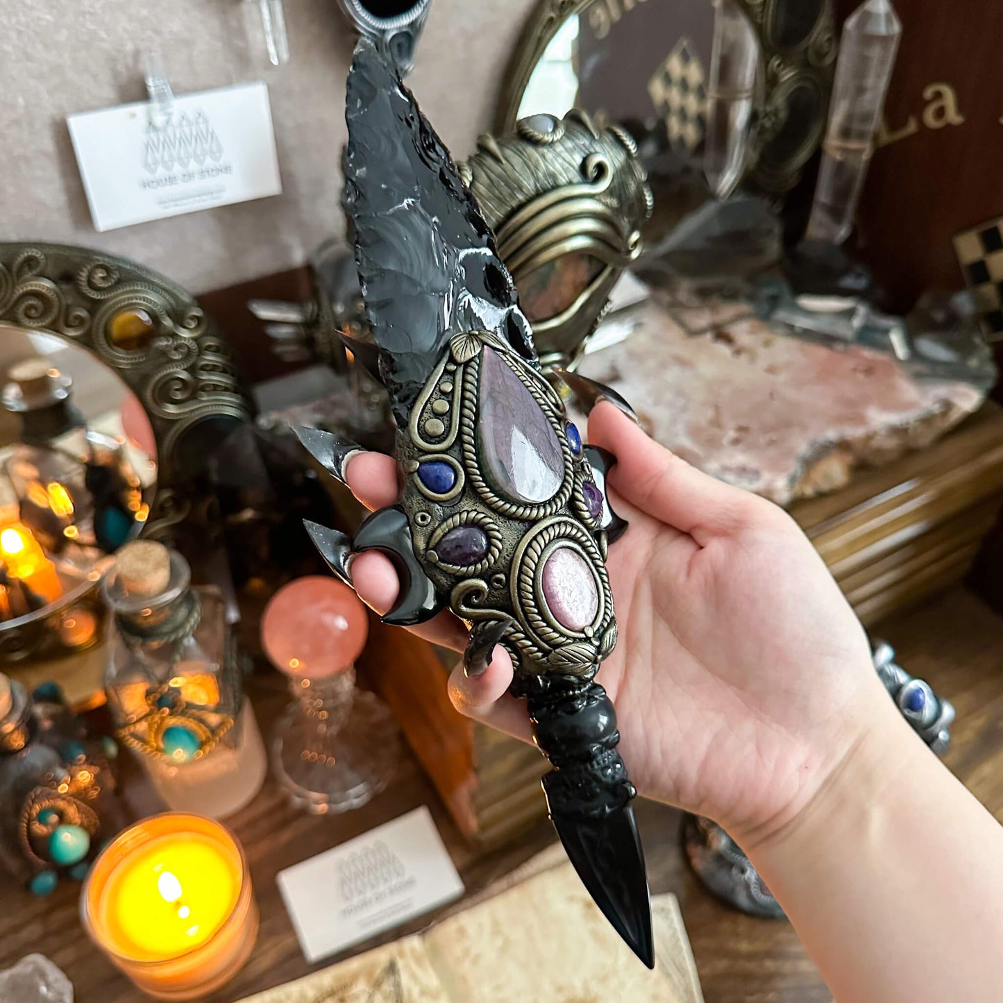 Handmade Natural Black Obsidian Knife/Magic Obsidian Witch Wand Blade/Crystal Quartz Dagger/Root Chakra/Manifest Altar Tool