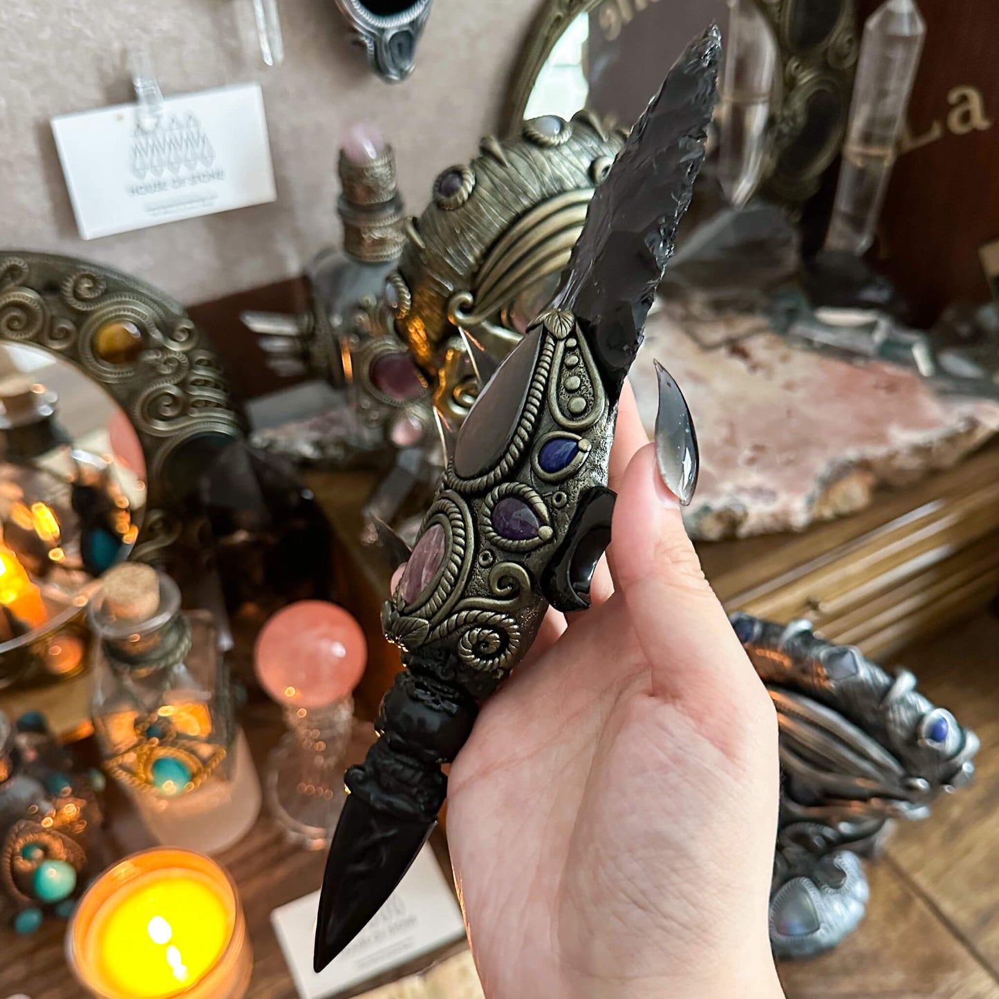 Handmade Natural Black Obsidian Knife/Magic Obsidian Witch Wand Blade/Crystal Quartz Dagger/Root Chakra/Manifest Altar Tool
