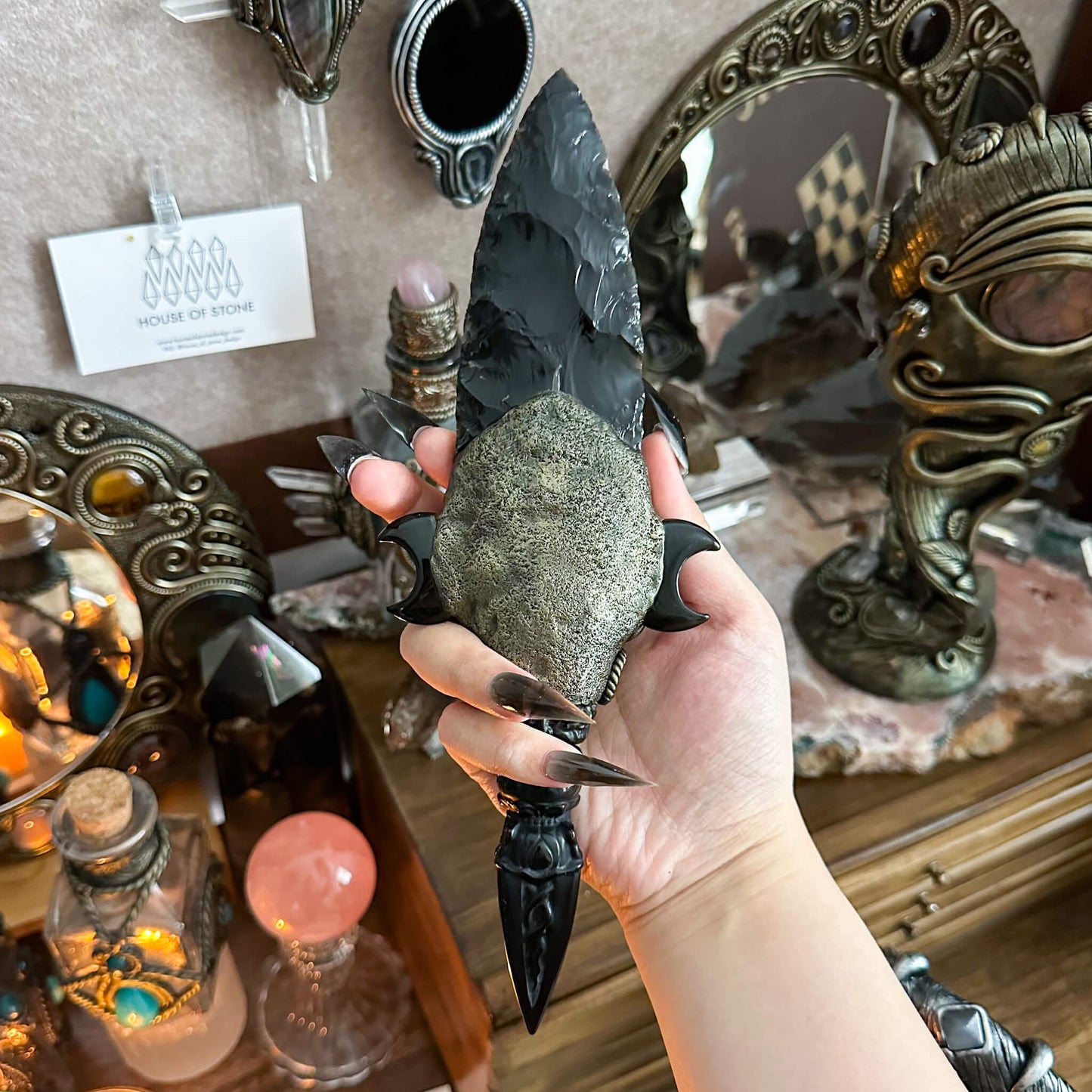 Handmade Natural Black Obsidian Knife/Magic Obsidian Witch Wand Blade/Crystal Quartz Dagger/Root Chakra/Manifest Altar Tool