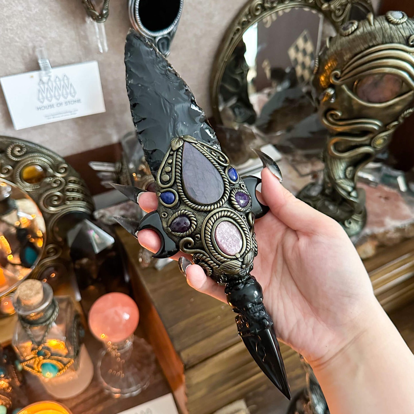 Handmade Natural Black Obsidian Knife/Magic Obsidian Witch Wand Blade/Crystal Quartz Dagger/Root Chakra/Manifest Altar Tool