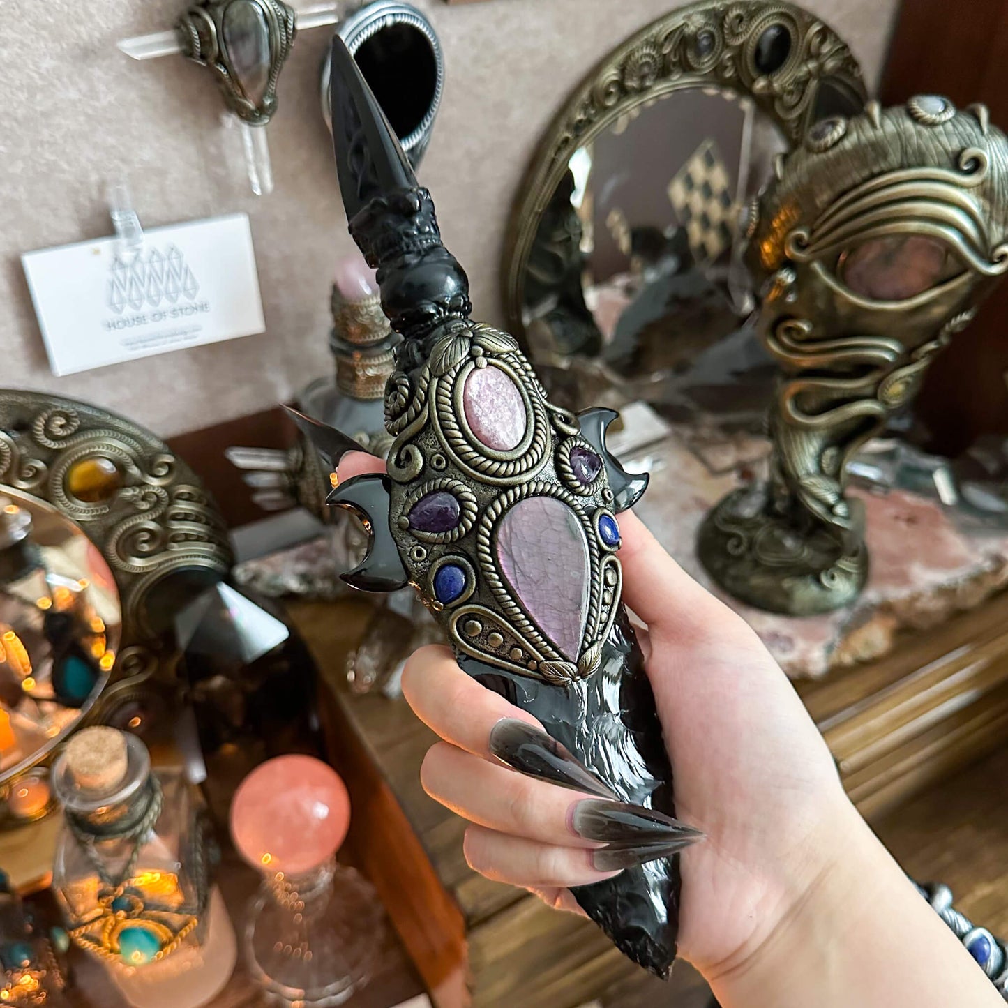 Handmade Natural Black Obsidian Knife/Magic Obsidian Witch Wand Blade/Crystal Quartz Dagger/Root Chakra/Manifest Altar Tool