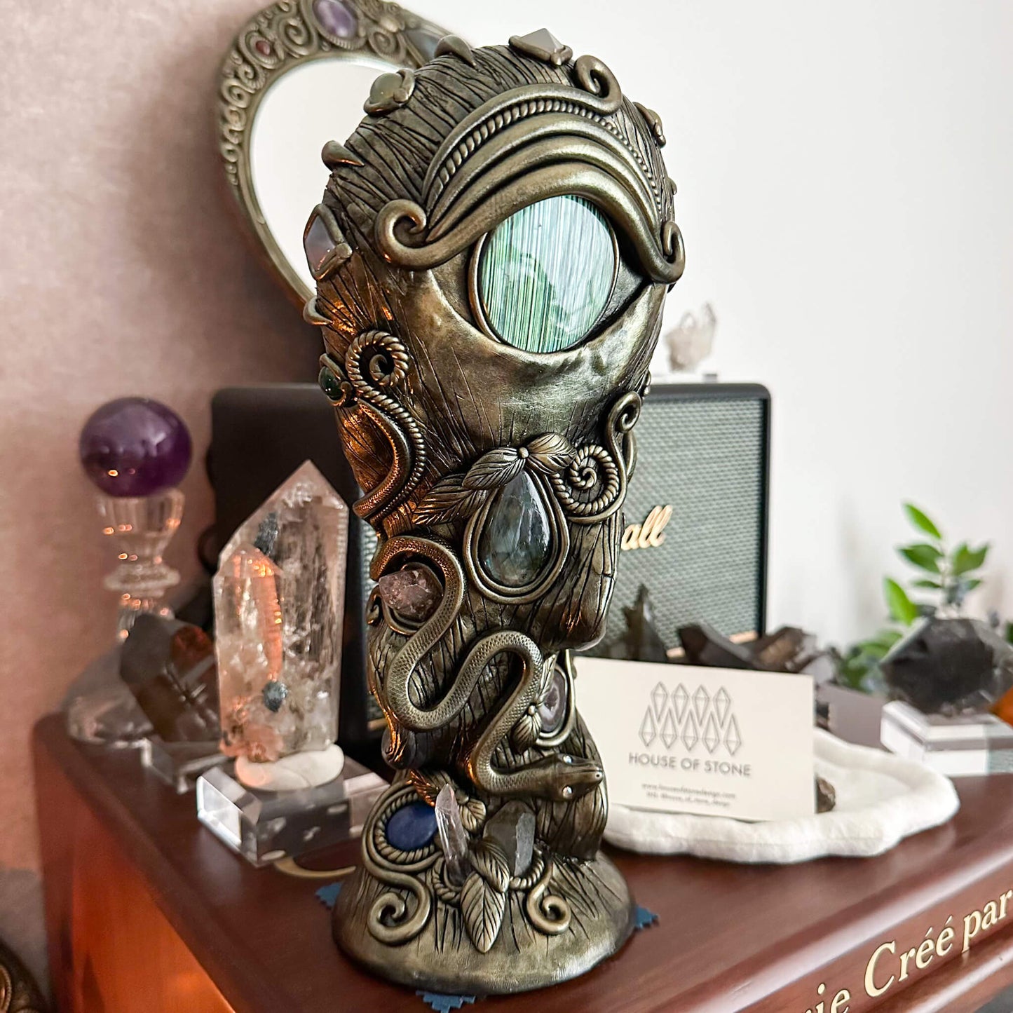 Handmade Natural Black Obsidian Mirror/Magic Obsidian Witch/Crystal Quartz with Base/Scrying Mirror/Root Chakra/Manifest Altar Tool