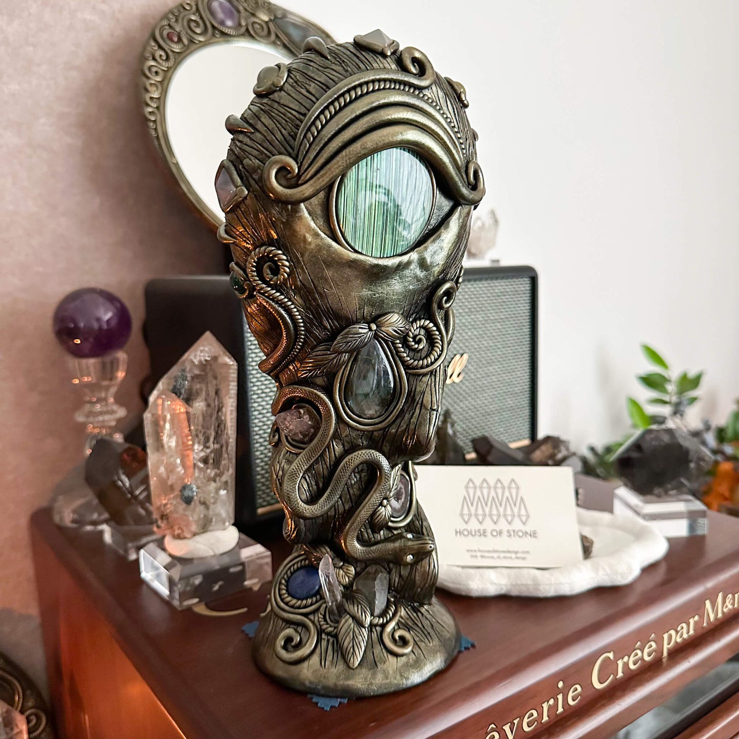 Handmade Natural Black Obsidian Mirror/Magic Obsidian Witch/Crystal Quartz with Base/Scrying Mirror/Root Chakra/Manifest Altar Tool