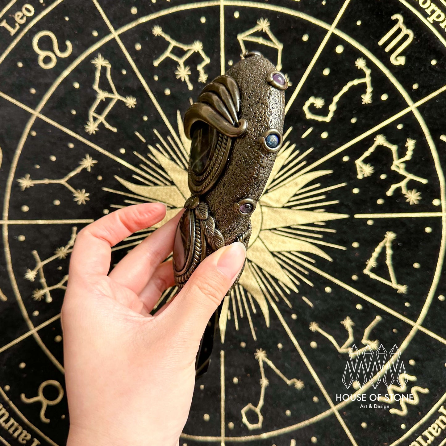 Handmade Natural Black Obsidian Mirror/Magic Obsidian Witch Wand/Crystal Quartz Wand/Scrying Mirror Wand/Root Chakra/Manifest Altar Tool