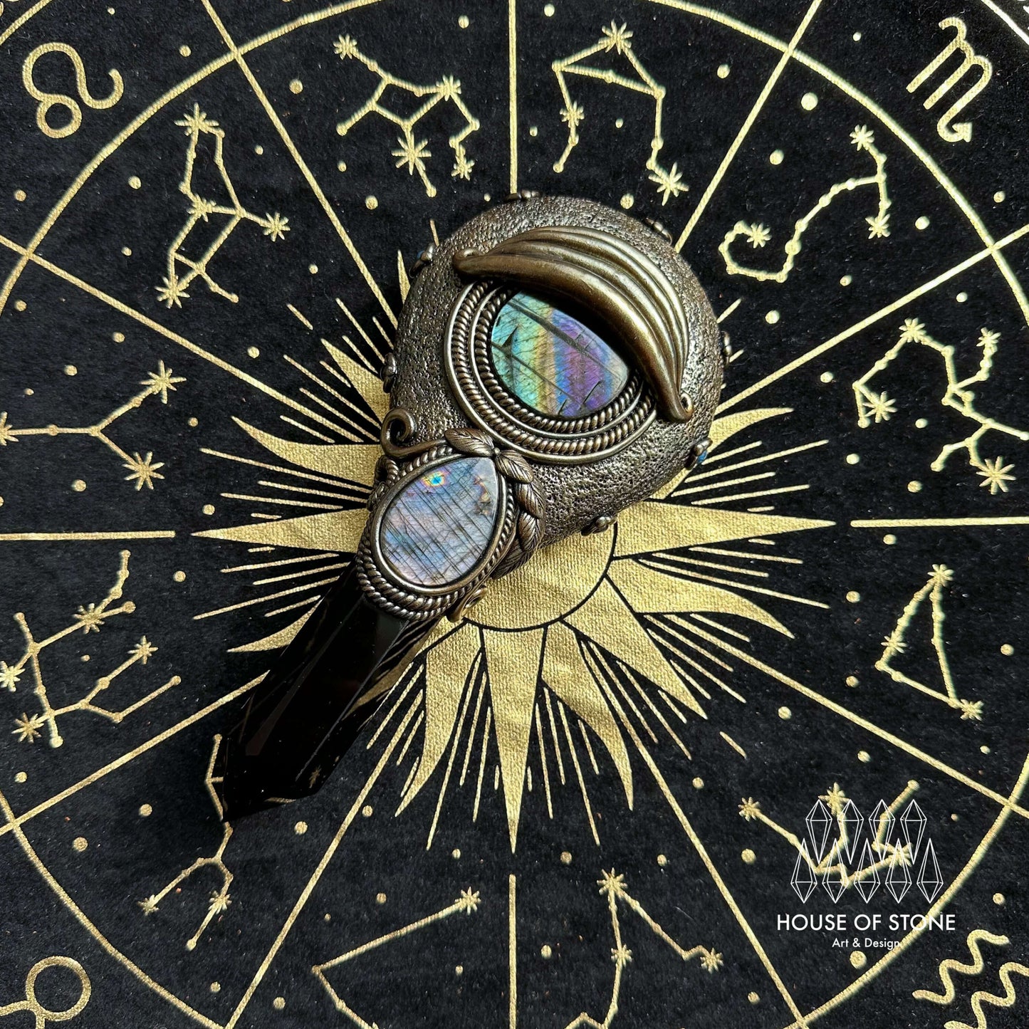 Handmade Natural Black Obsidian Mirror/Magic Obsidian Witch Wand/Crystal Quartz Wand/Scrying Mirror Wand/Root Chakra/Manifest Altar Tool