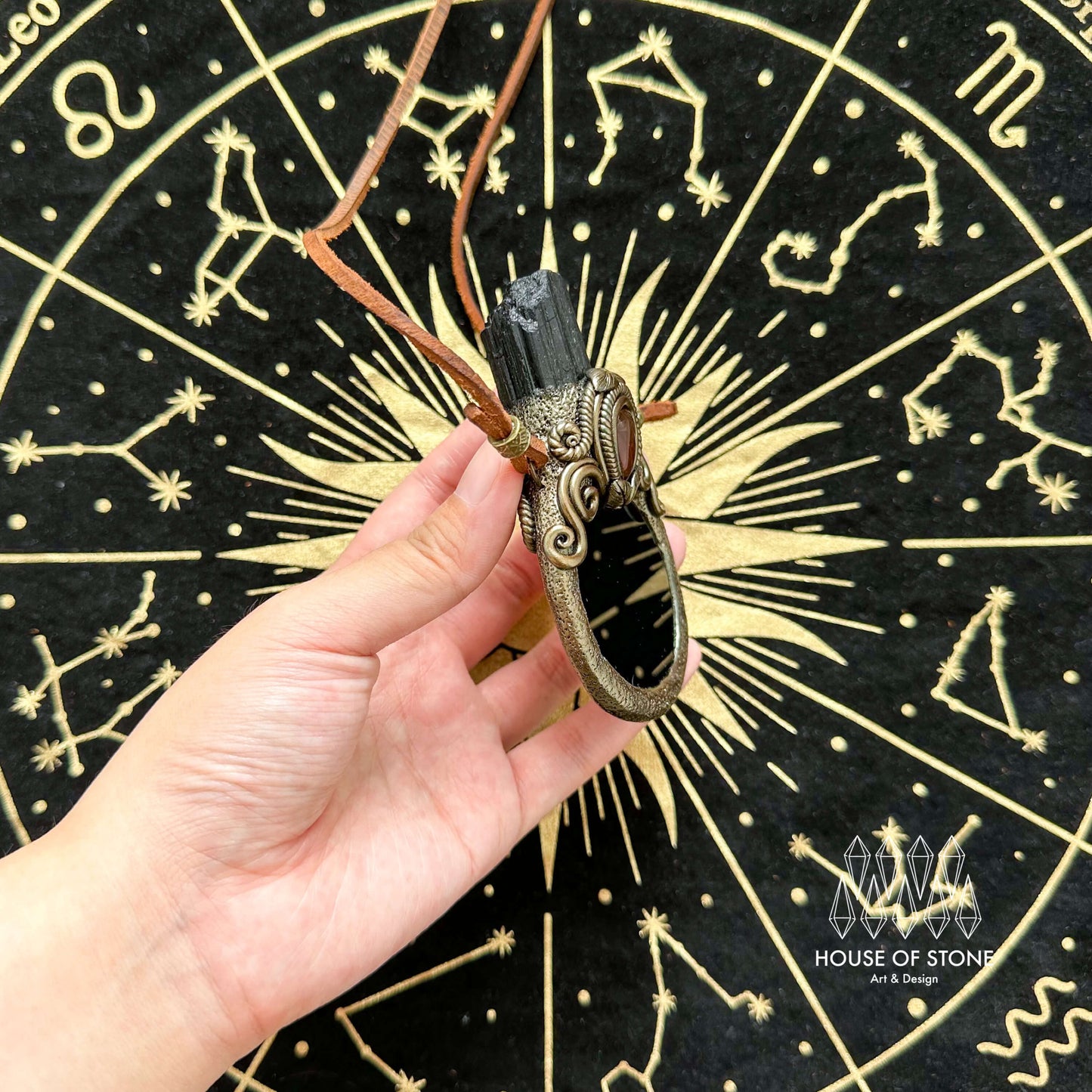 Natural Handmade Black Obsidian Pendant Necklace/Magic Black Tourmaline Mirror Crystal Pendant/Scrying Mirror Amethyst Jewelry/Chakra/Altar Tool