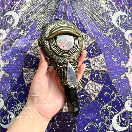 Handmade Natural Black Obsidian Mirror/Magic Obsidian Witch Wand/Crystal Quartz Wand/Scrying Mirror Wand/Root Chakra/Manifest Altar Tool