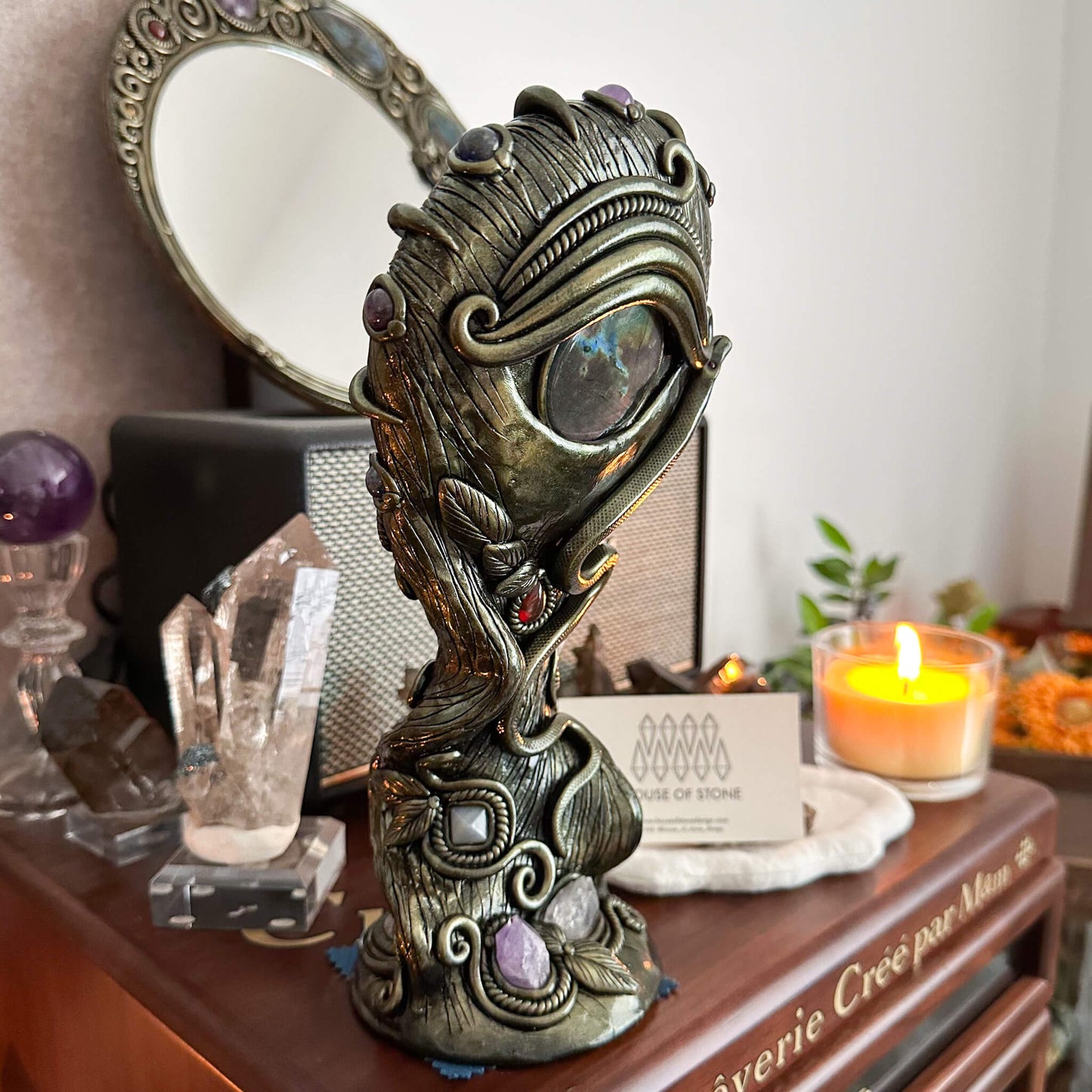 Handmade Natural Black Obsidian Mirror/Magic Obsidian Witch/Crystal Quartz with Base/Scrying Mirror/Root Chakra/Manifest Altar Tool