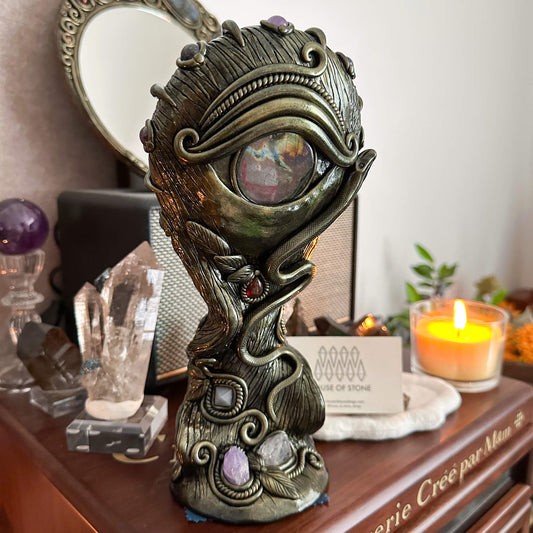 Handmade Natural Black Obsidian Mirror/Magic Obsidian Witch/Crystal Quartz with Base/Scrying Mirror/Root Chakra/Manifest Altar Tool