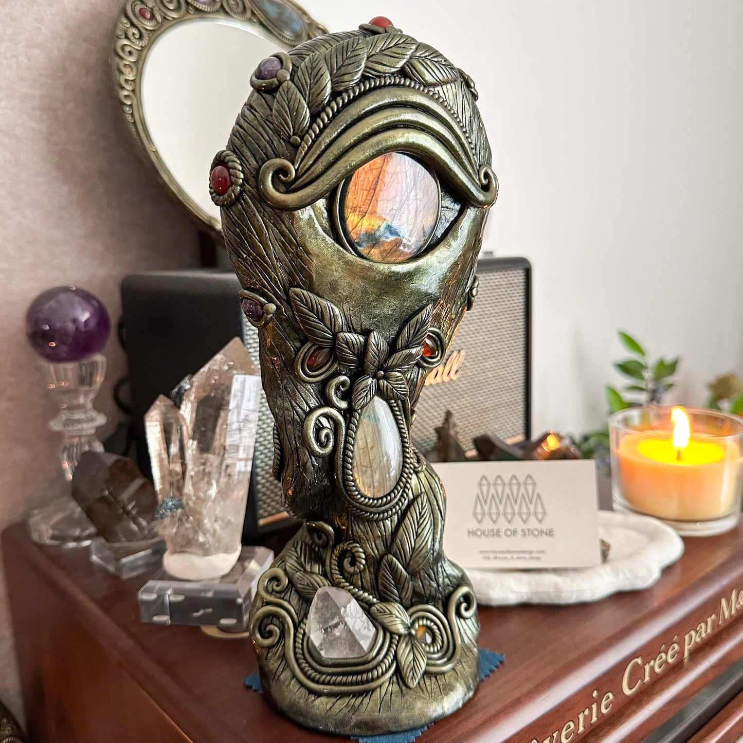 Handmade Natural Black Obsidian Mirror/Magic Obsidian Witch/Crystal Quartz with Base/Scrying Mirror/Root Chakra/Manifest Altar Tool