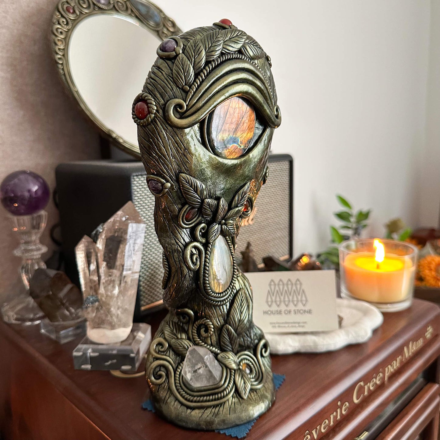 Handmade Natural Black Obsidian Mirror/Magic Obsidian Witch/Crystal Quartz with Base/Scrying Mirror/Root Chakra/Manifest Altar Tool