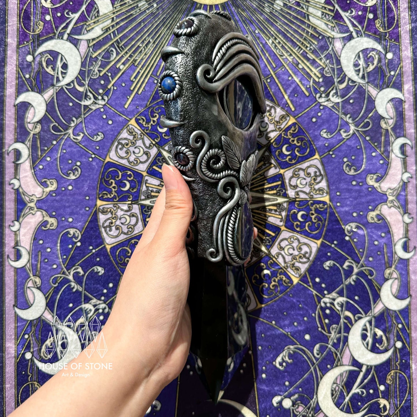 Handmade Natural Black Obsidian Mirror/Magic Obsidian Witch Wand/Crystal Quartz Wand/Scrying Mirror Wand/Root Chakra/Manifest Altar Tool