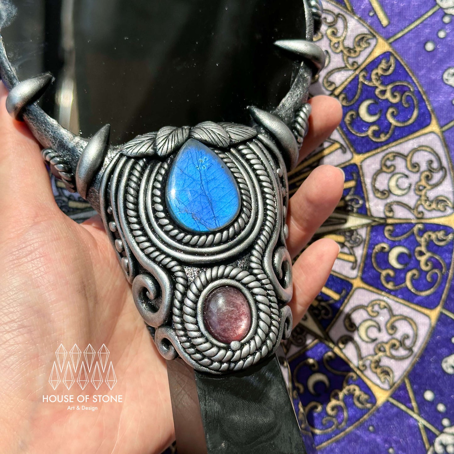 Handmade Natural Black Obsidian Mirror/Magic Obsidian Witch Wand/Crystal Quartz Wand/Scrying Mirror Wand/Root Chakra/Manifest Altar Tool