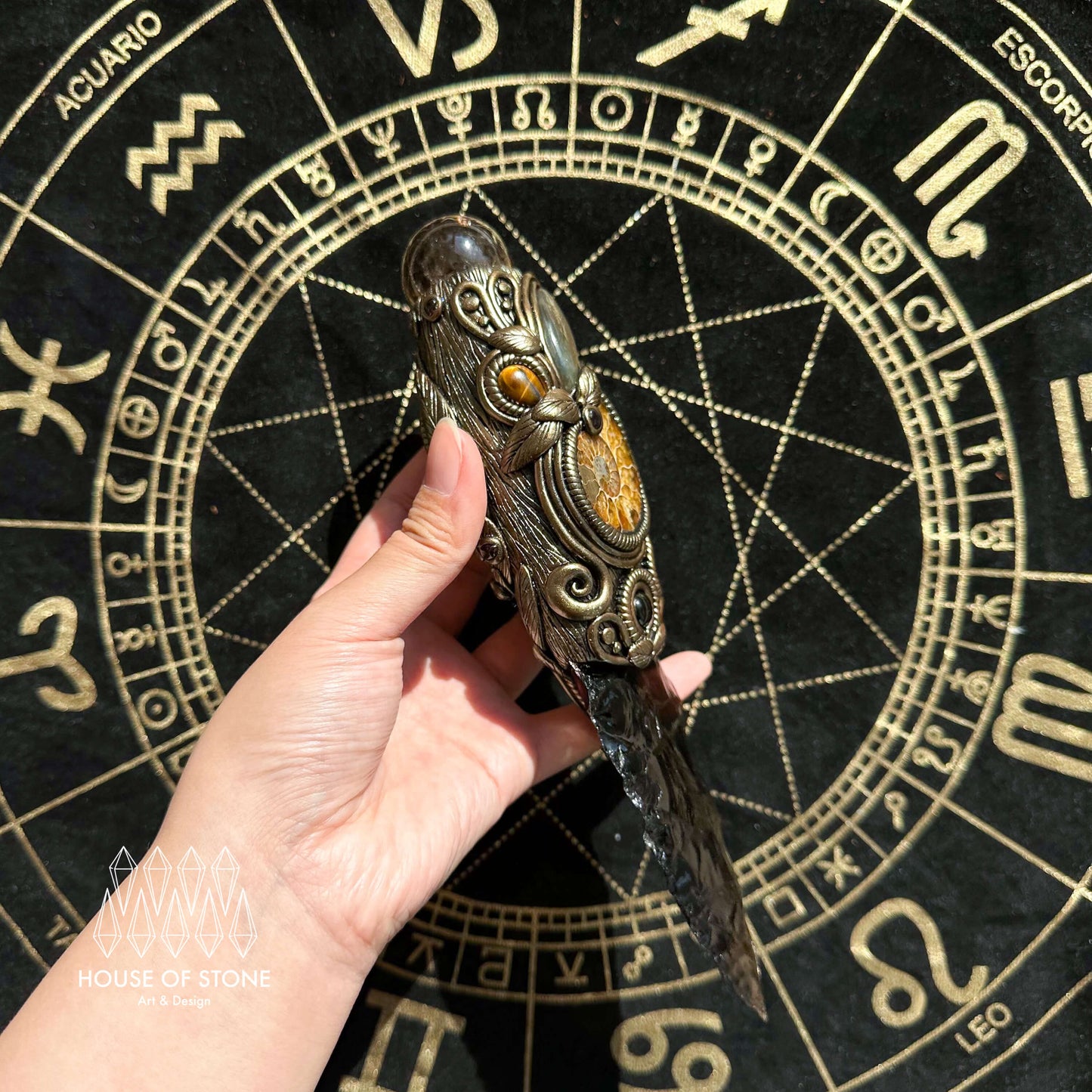 Natural Handmade Crystal Smoky Quartz Witch Knife/Magic Crystal Wand/Crystal Dagger/Root Chakra/Boho Wand/Ceremonial Knife/Altar Tool