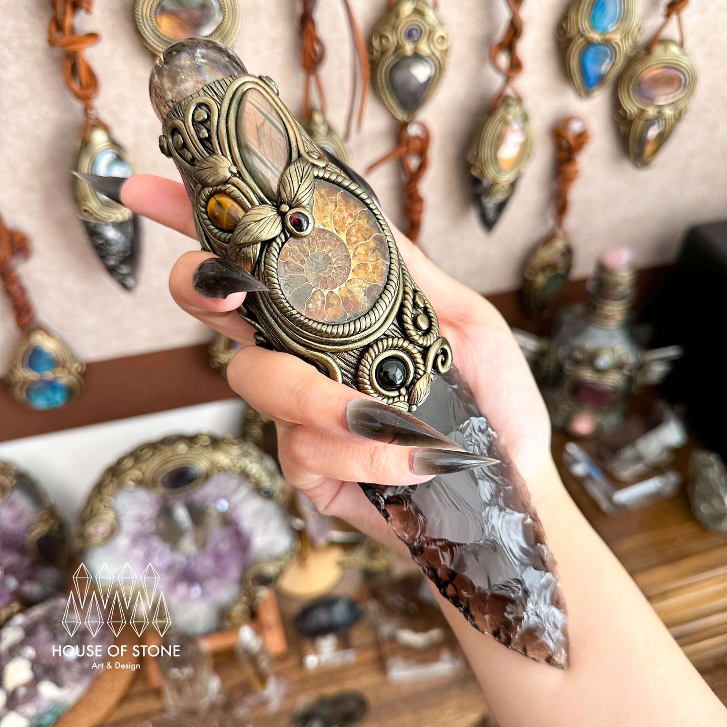 Natural Handmade Crystal Smoky Quartz Witch Knife/Magic Crystal Wand/Crystal Dagger/Root Chakra/Boho Wand/Ceremonial Knife/Altar Tool