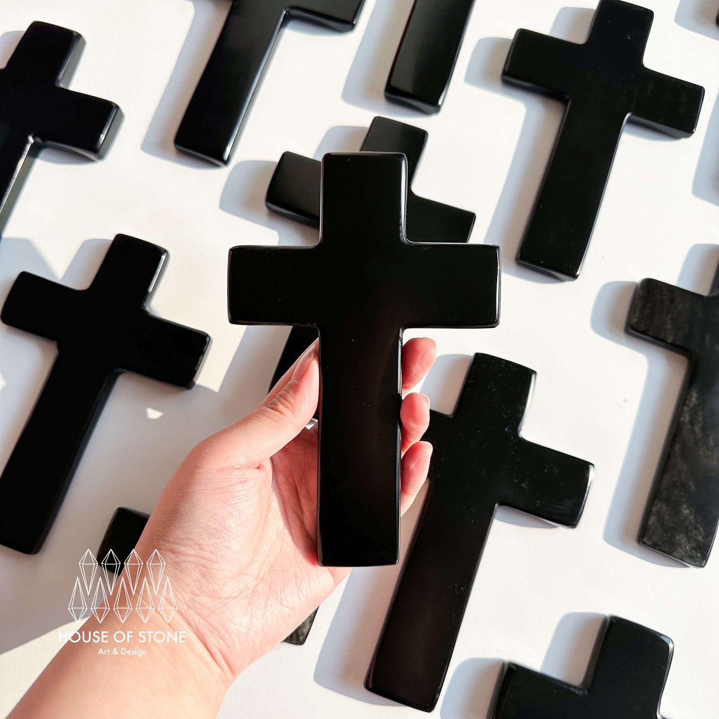 Natural Black Obsidian Cross/Large Hand carved Black Obsidian Cross/Gemstone Obsidian Cross/Crystal Cross/Root Chakra Healing/Altar Tools