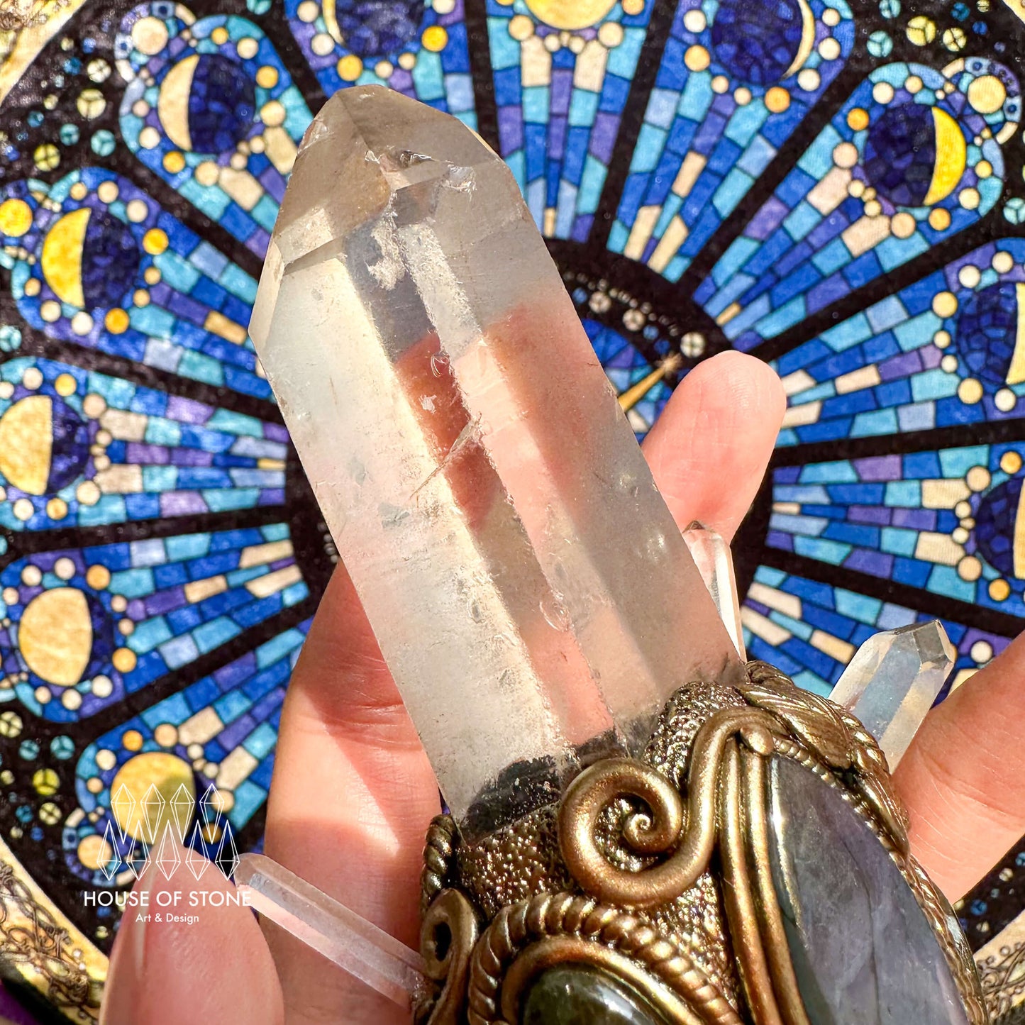 Natural Handmade Crystal Brazil Lemurian Quartz Antler Wand/Magic Clear Quartz Witch Wand/Labradorite Amethyst Antler Wand/Chakra/Altar Tool