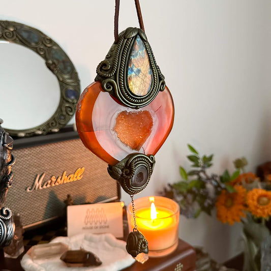 Handmade Natural Carnelian Crystal Wall Hanging Decor/Spiritual Window Interior Room Hangings/Christmas Crystal Door Hanging