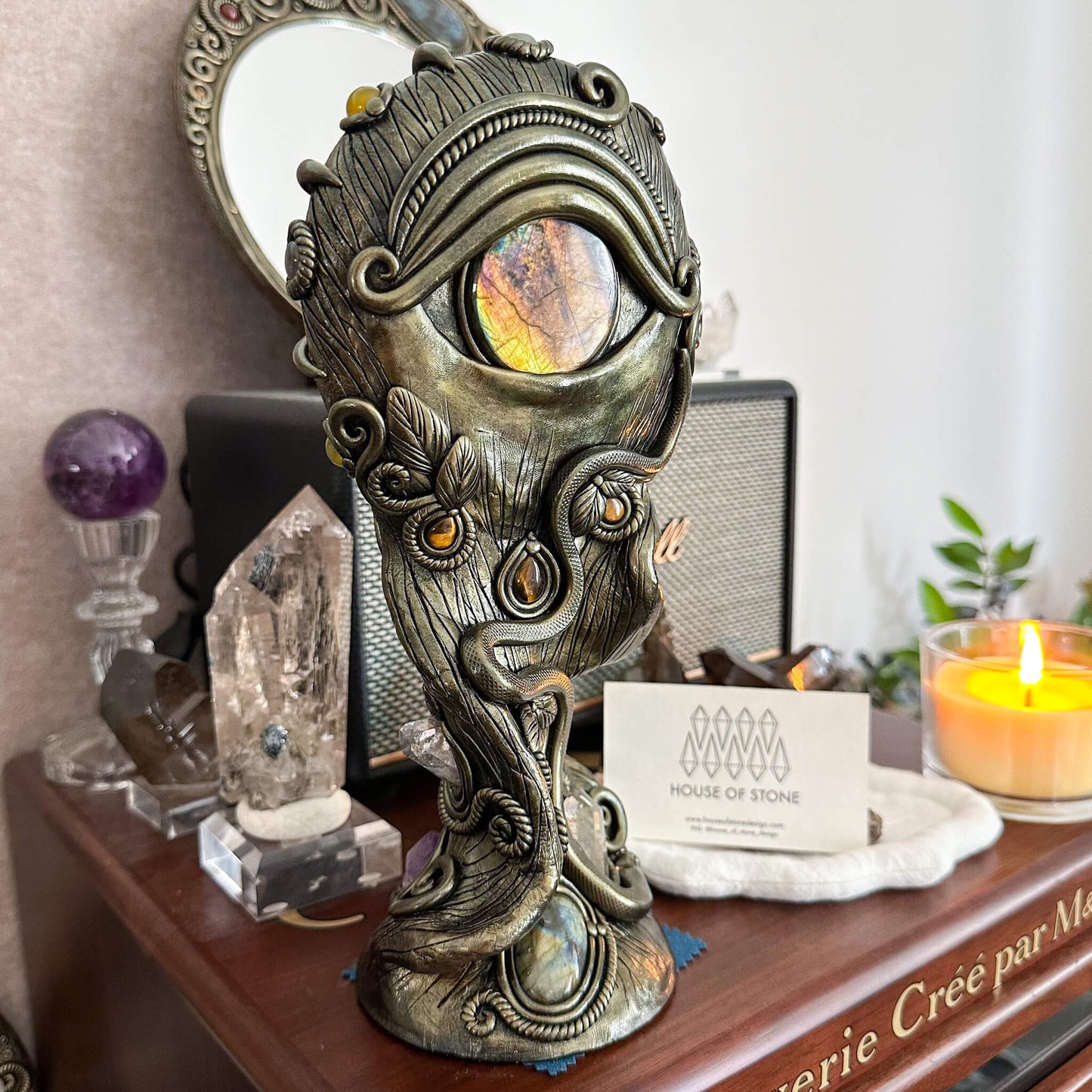 Handmade Natural Black Obsidian Mirror/Magic Obsidian Witch/Crystal Quartz with Base/Scrying Mirror/Root Chakra/Manifest Altar Tool