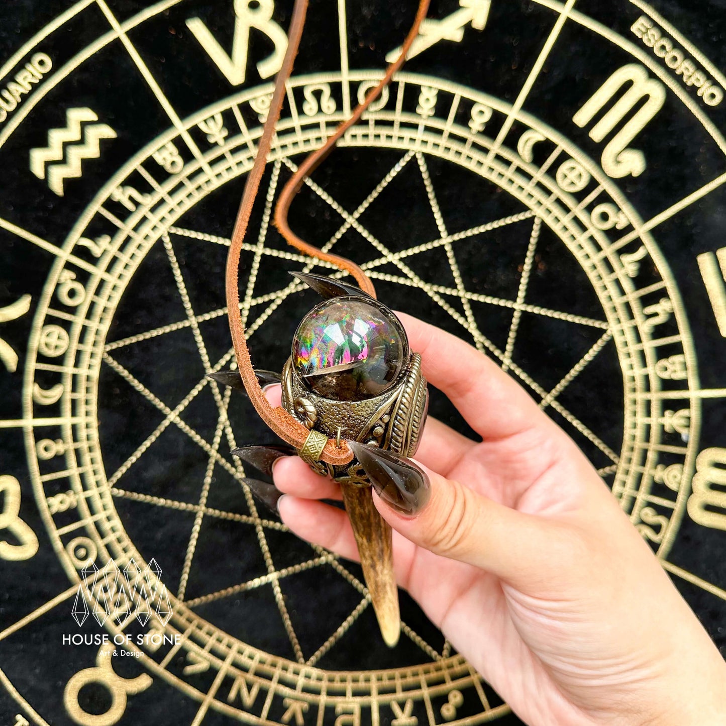 Natural Handmade Smoky Quartz Antler Pendant Necklace/Magic Smoky Quartz Crystal Double-sided Pendant/Labradorite Jewelry/Chakra/Altar Tool