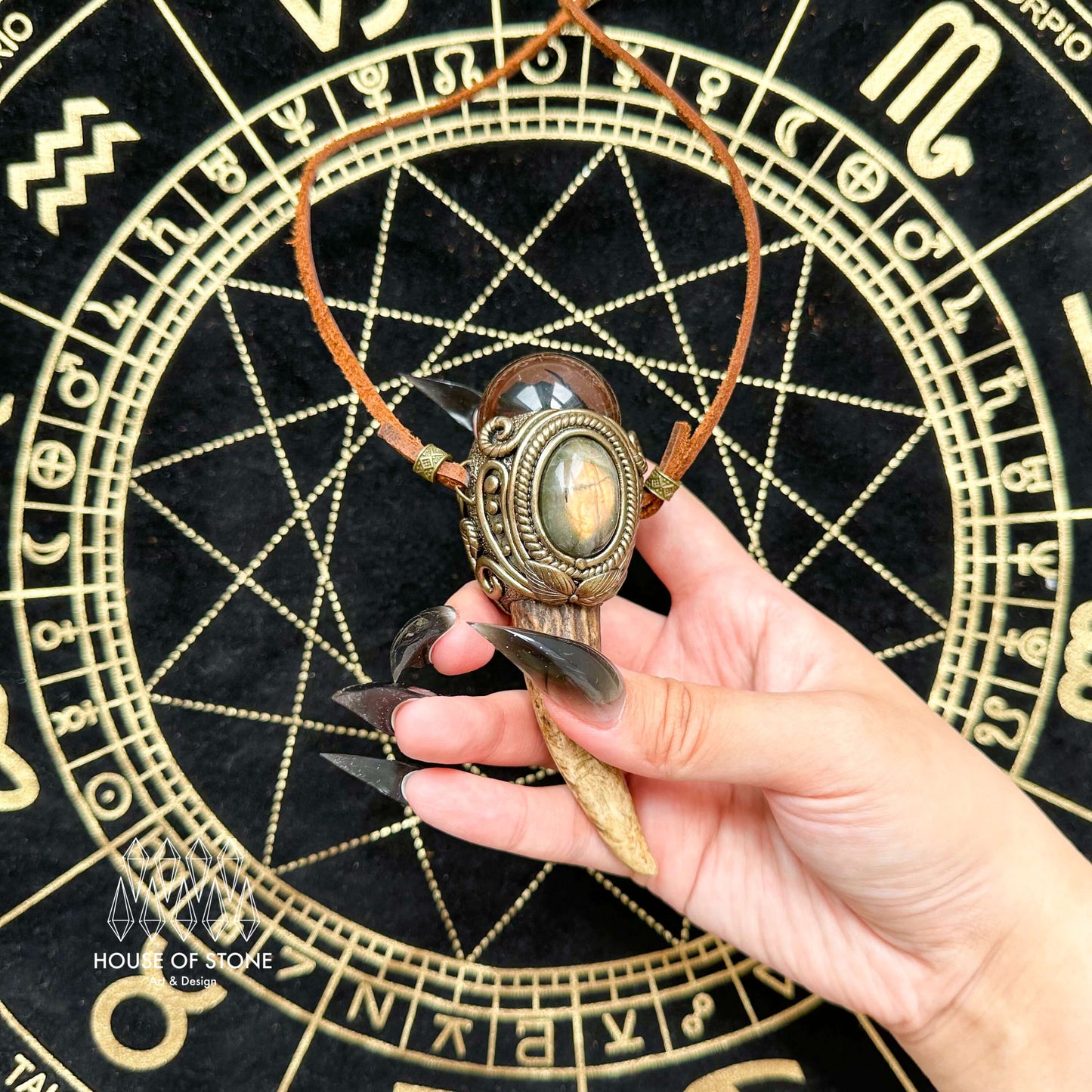 Natural Handmade Smoky Quartz Antler Pendant Necklace/Magic Smoky Quartz Crystal Double-sided Pendant/Labradorite Jewelry/Chakra/Altar Tool